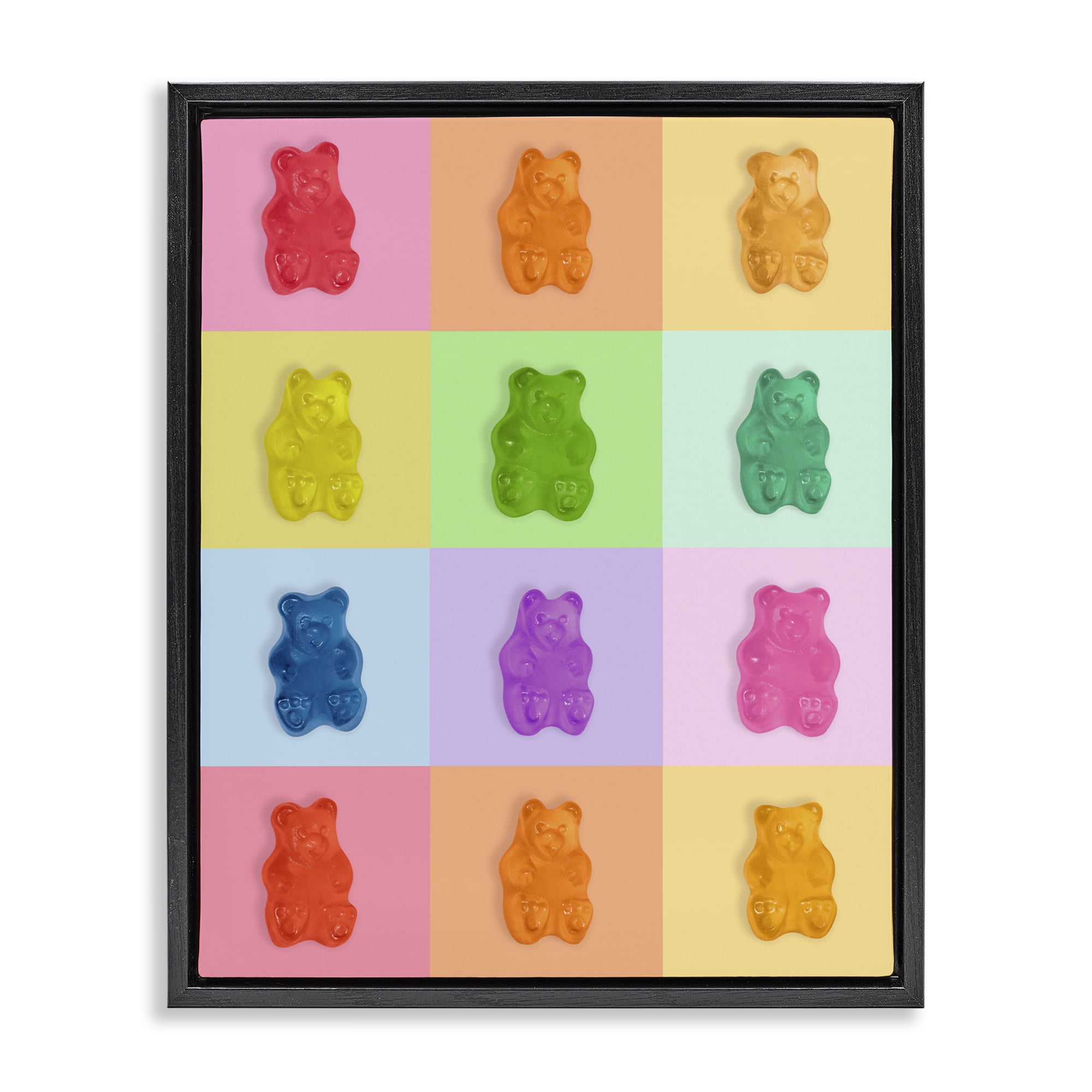 Stupell Industries Rainbow Gummy Bear Candy Grid Black Framed Floater Canvas Wall Art, design by LISH Creative