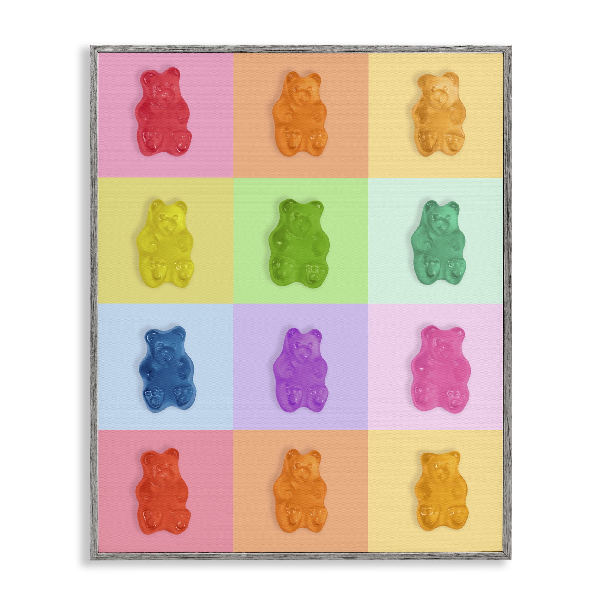 Stupell Industries Rainbow Gummy Bear Candy Grid Gray Framed Giclee Art, design by LISH Creative