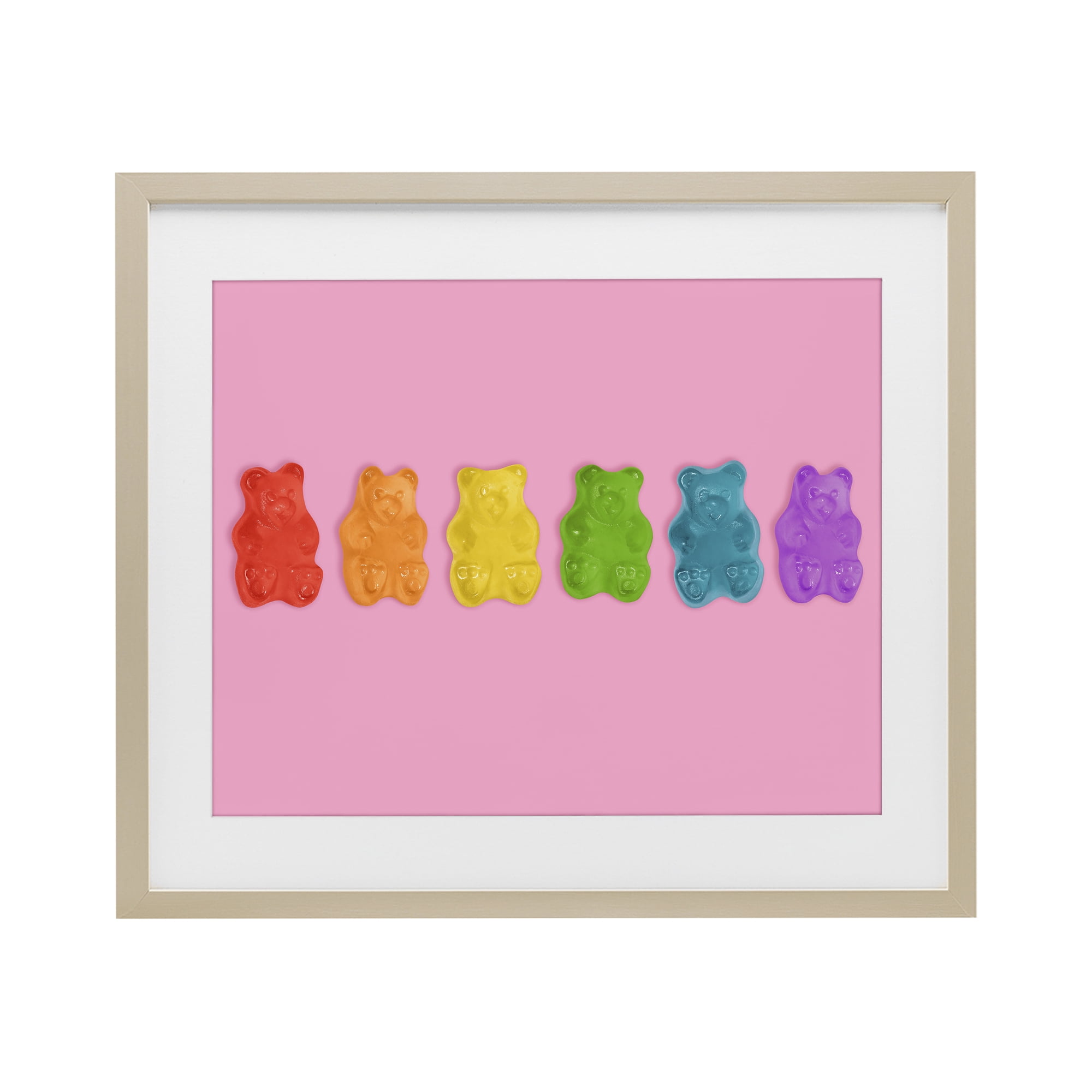 Stupell Industries Rainbow Gummy Bears on Pink Birch Framed Print Under Glass, design by LISH Creative