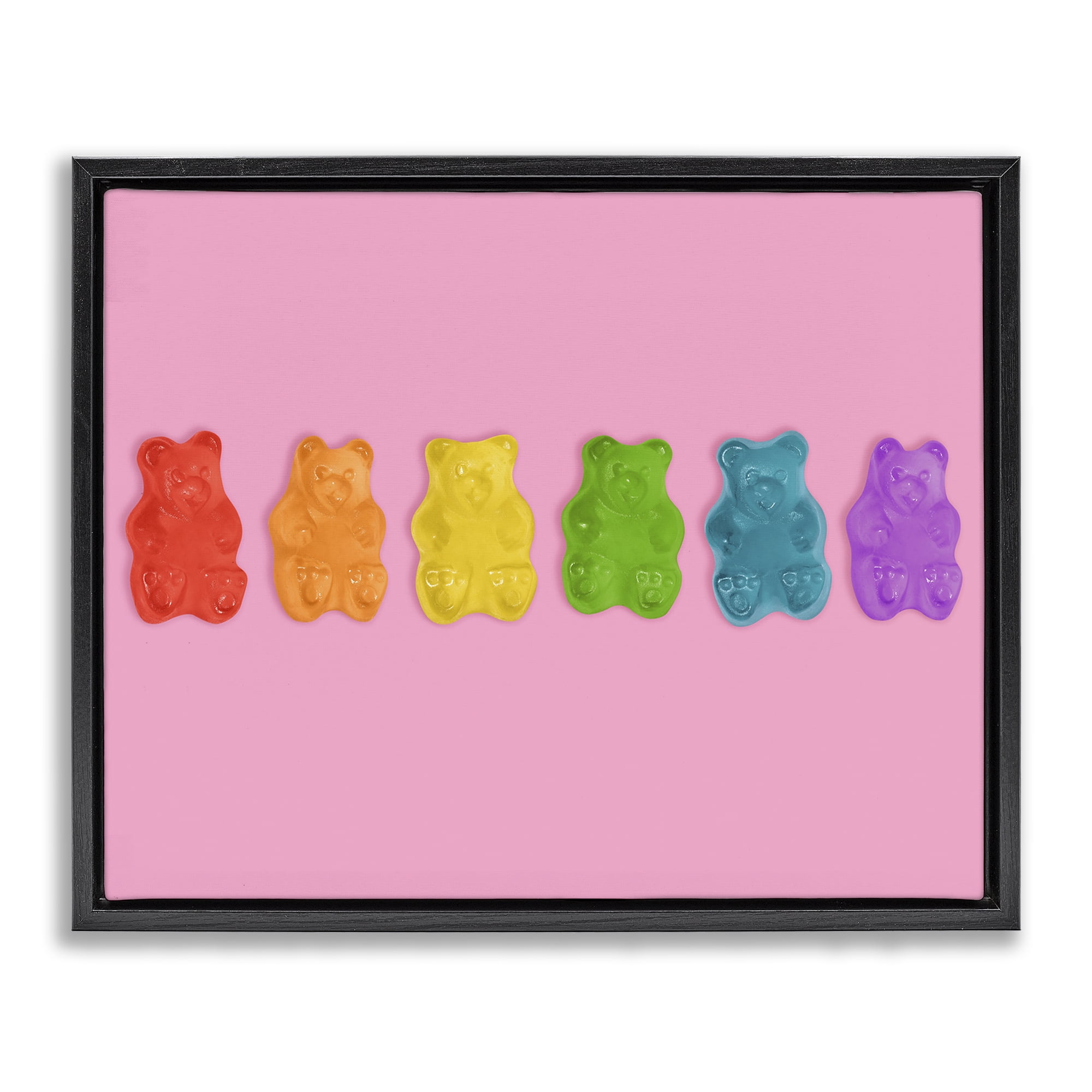 Stupell Industries Rainbow Gummy Bears on Pink Black Framed Floater Canvas Wall Art, design by LISH Creative