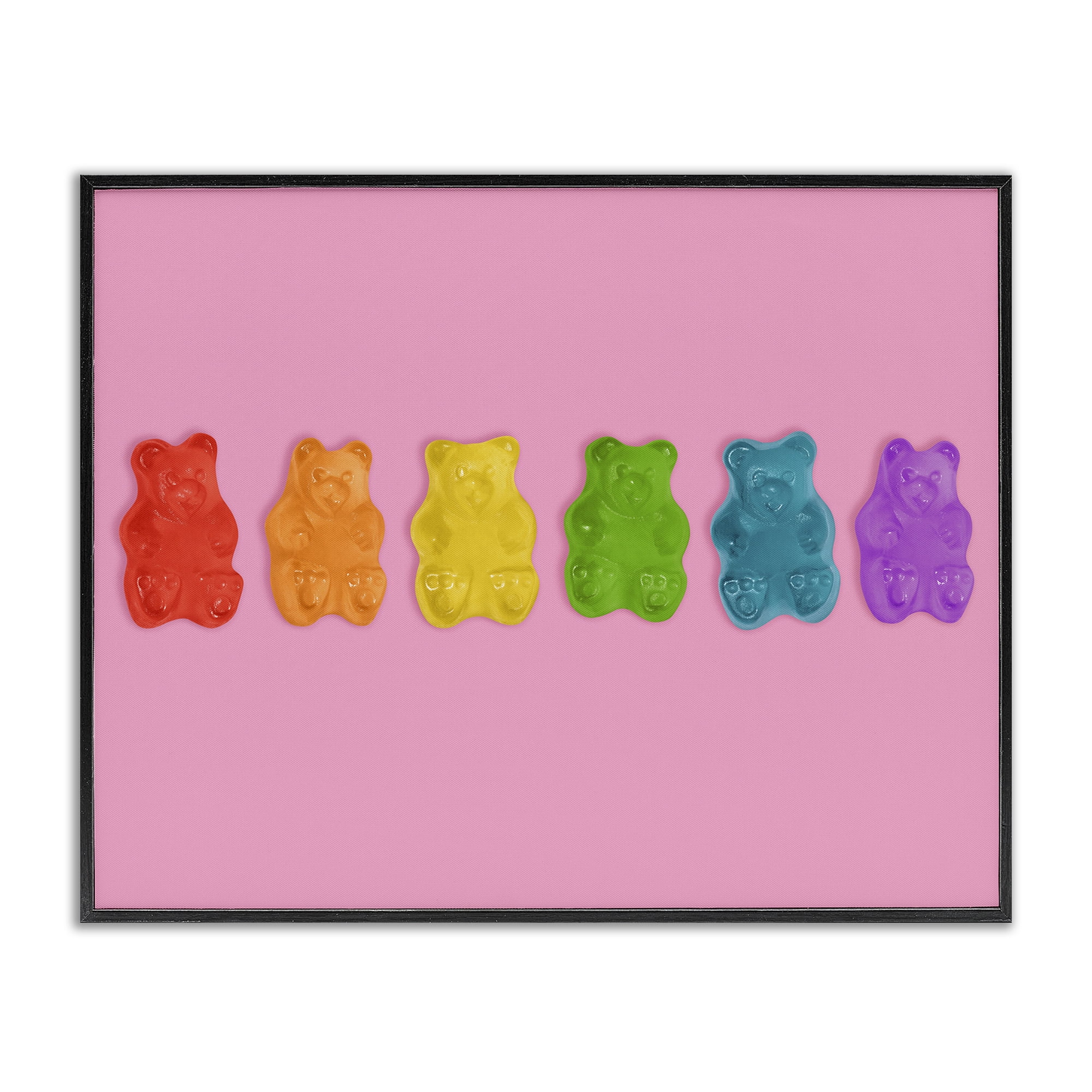 Stupell Industries Rainbow Gummy Bears on Pink Black Framed Giclee Art, design by LISH Creative