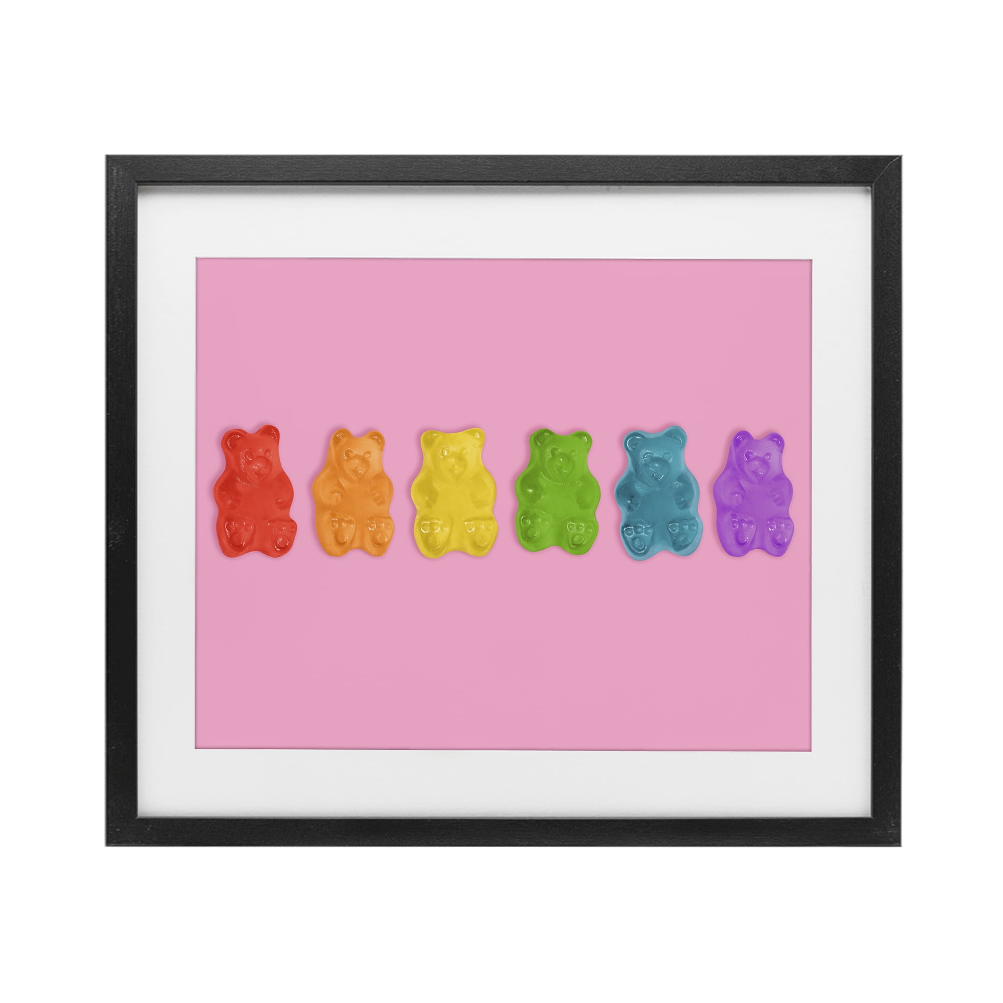 Stupell Industries Rainbow Gummy Bears on Pink Black Framed Print Under Glass, design by LISH Creative