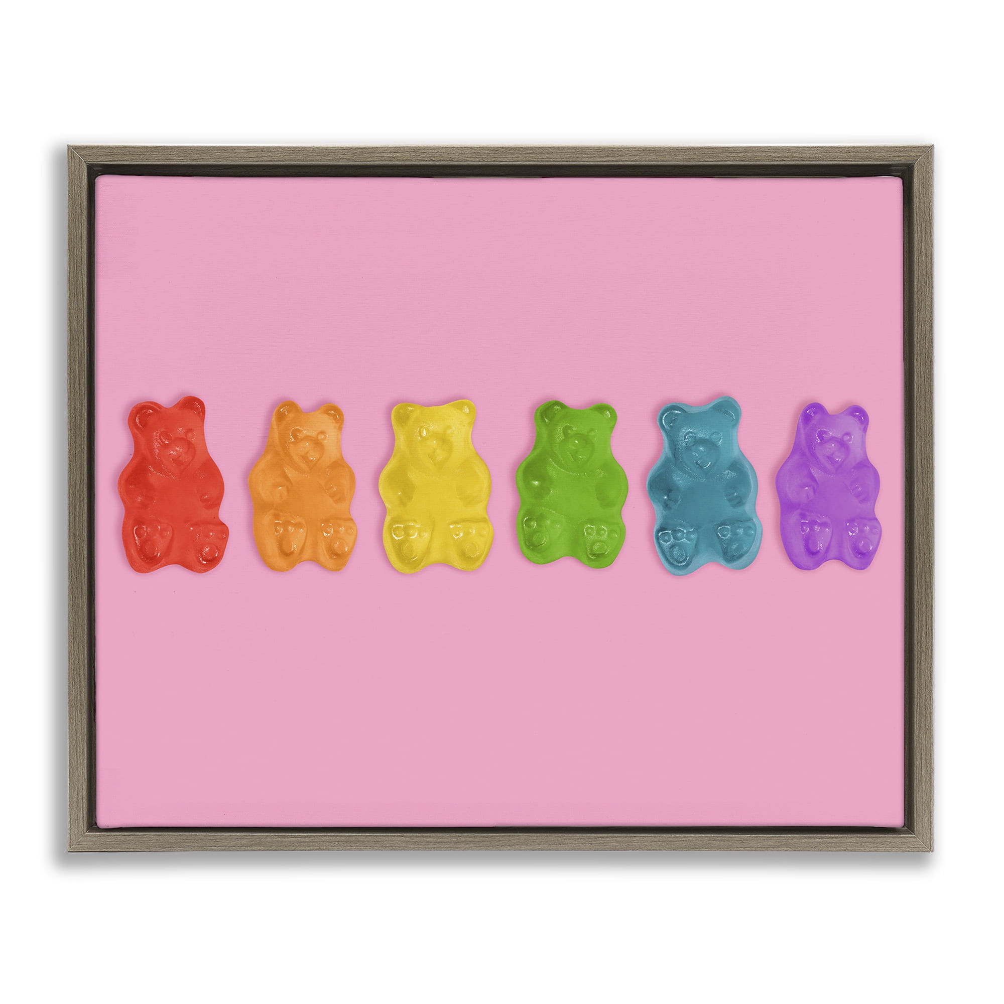 Stupell Industries Rainbow Gummy Bears on Pink Brown Framed Floater Canvas Wall Art, design by LISH Creative