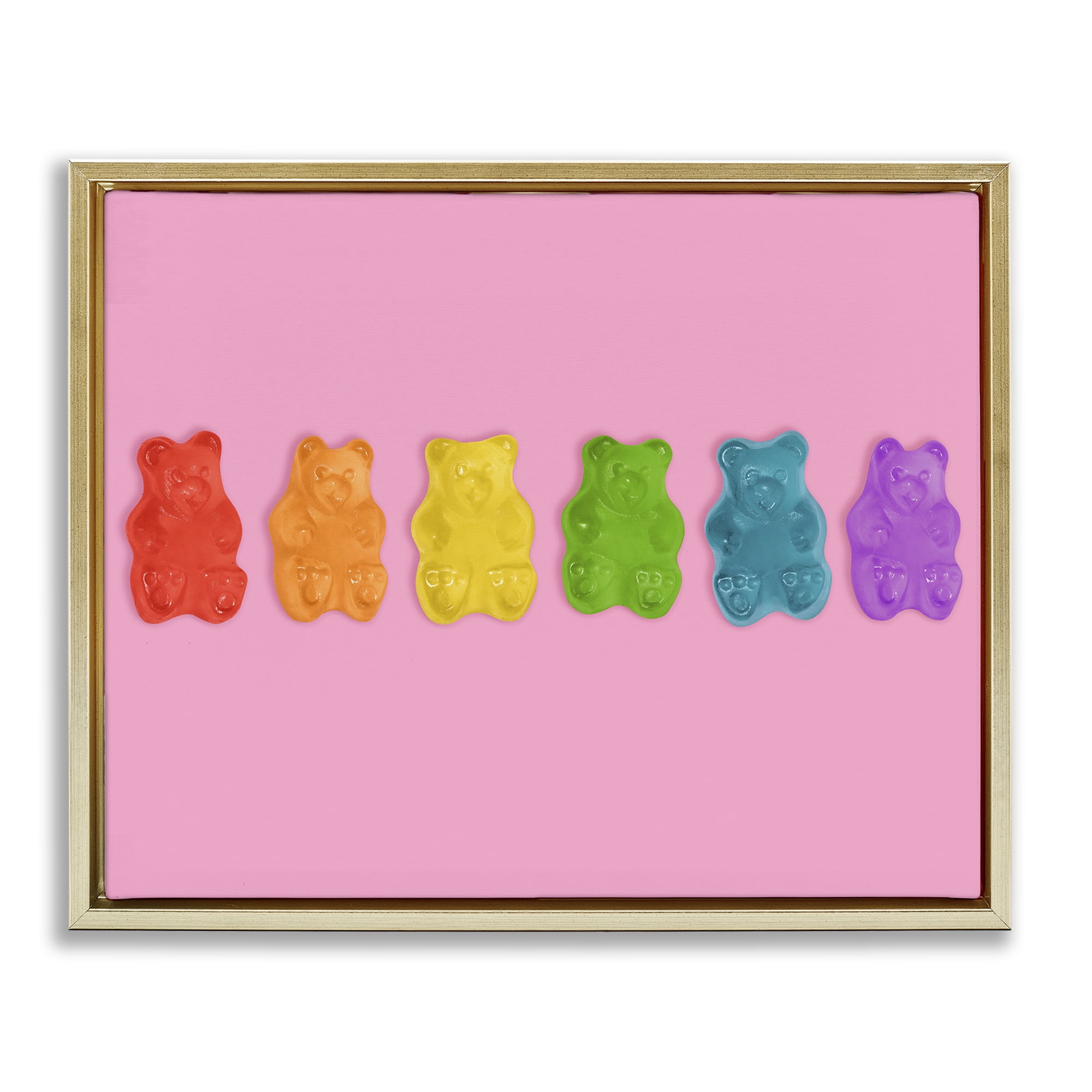 Stupell Industries Rainbow Gummy Bears on Pink Gold Framed Floater Canvas Wall Art, design by LISH Creative