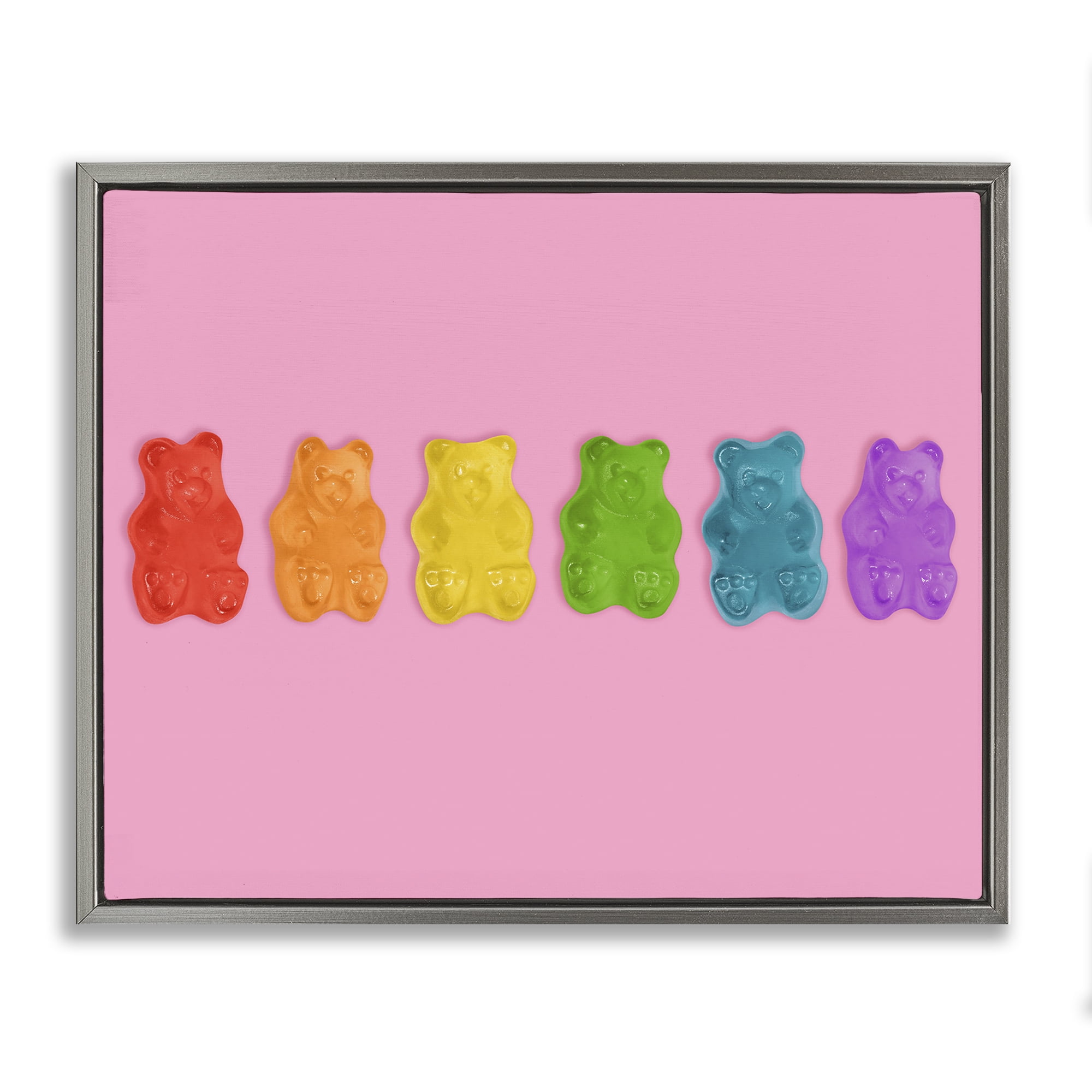 Stupell Industries Rainbow Gummy Bears on Pink Gray Framed Floater Canvas Wall Art, design by LISH Creative