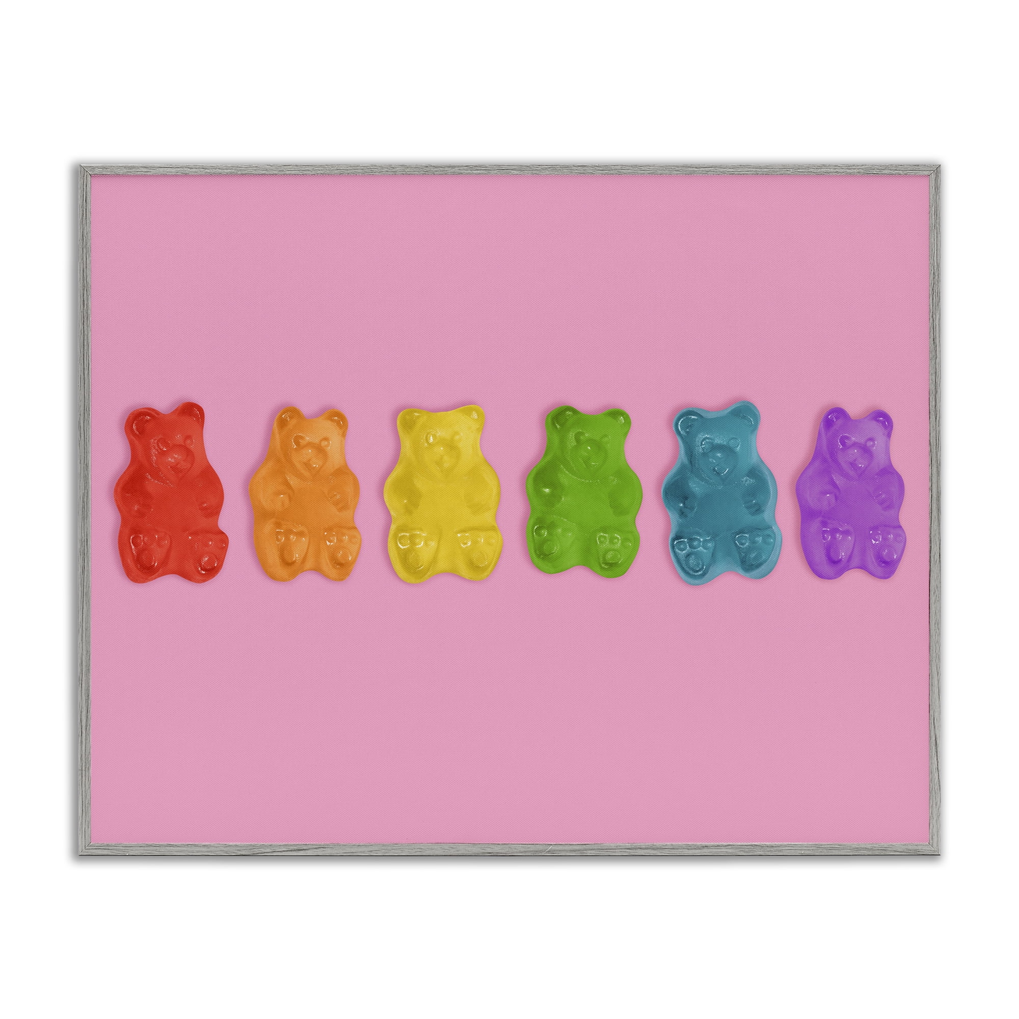 Stupell Industries Rainbow Gummy Bears on Pink Gray Framed Giclee Art, design by LISH Creative