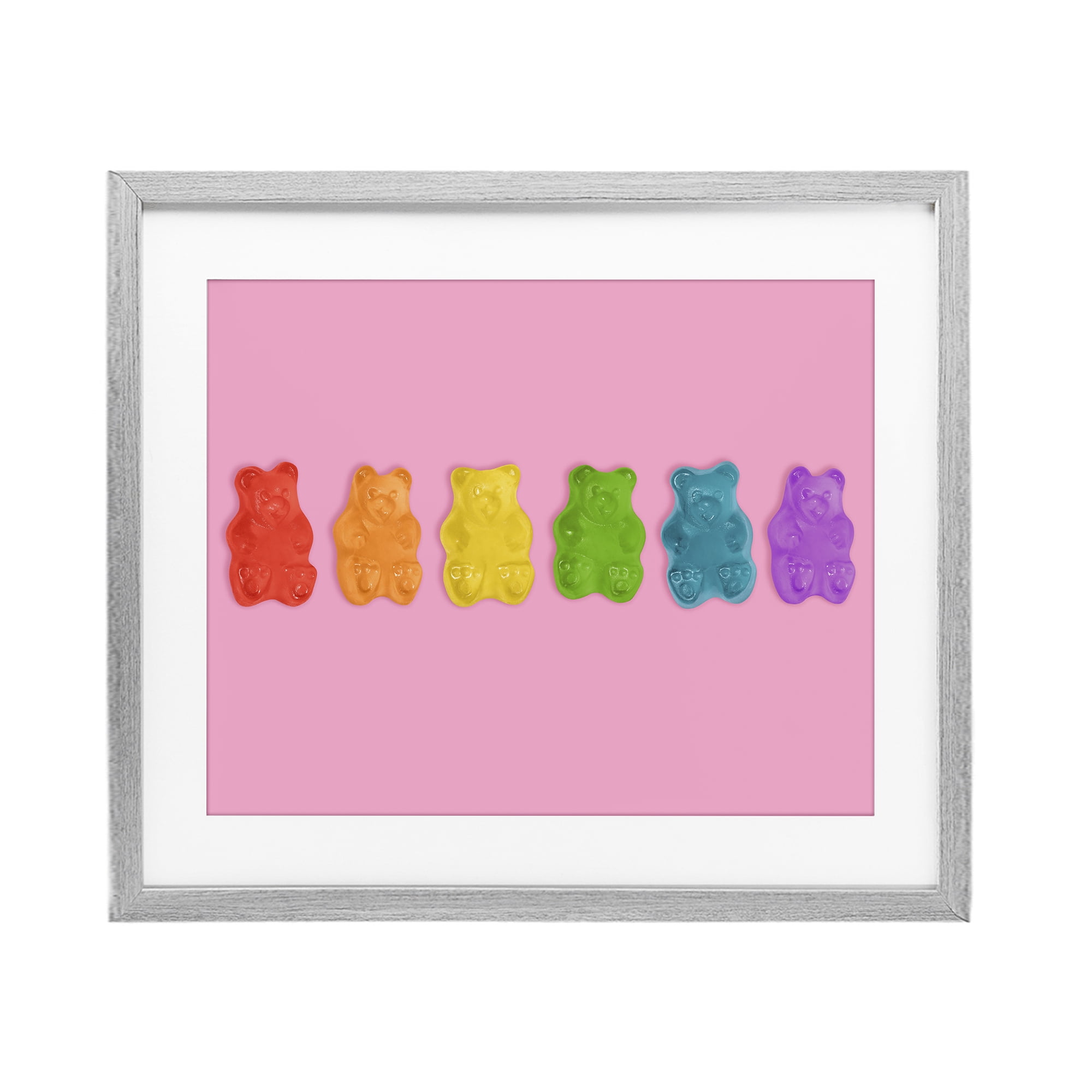 Stupell Industries Rainbow Gummy Bears on Pink Gray Framed Print Under Glass, design by LISH Creative