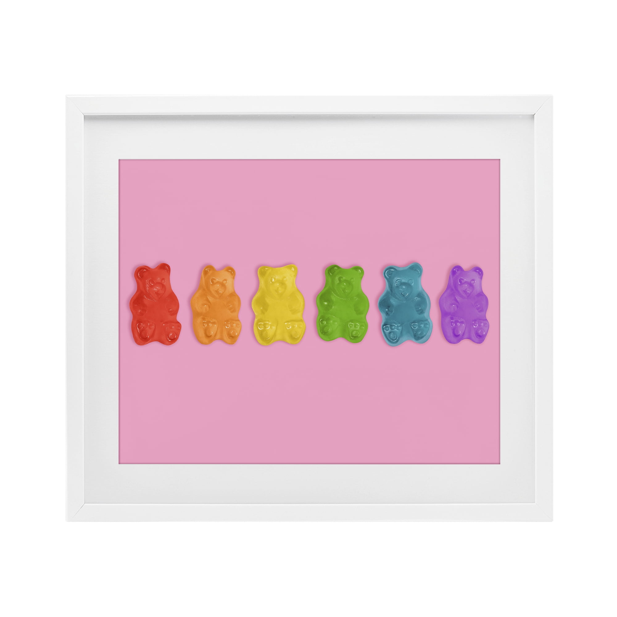 Stupell Industries Rainbow Gummy Bears on Pink White Framed Print Under Glass, design by LISH Creative