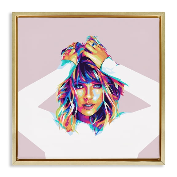 Stupell Industries Rainbow Haired Taylor People Painting Gold Floater Framed Canvas Art Print Wall Art, 18 x 18