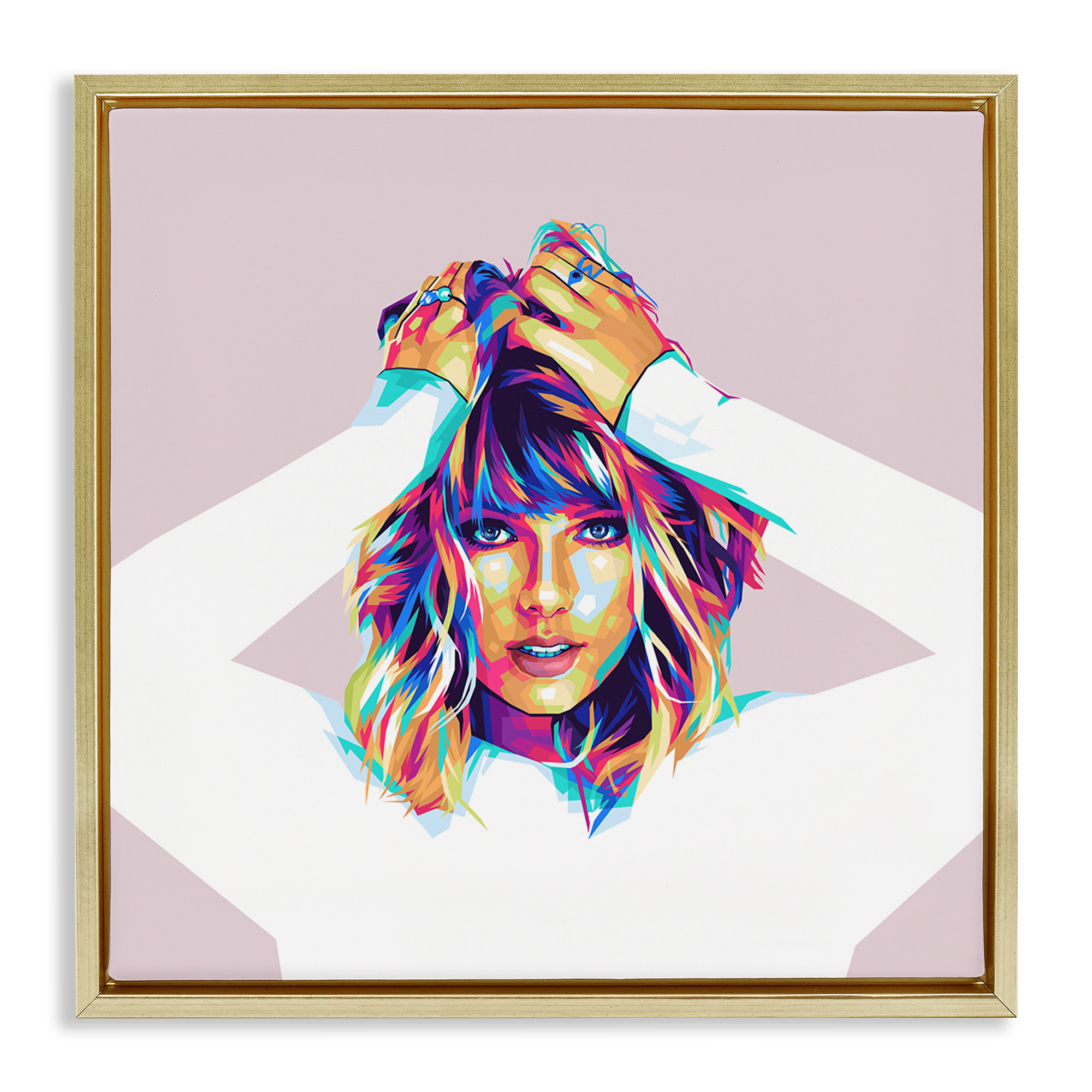Stupell Industries Rainbow Haired Taylor People Painting Gold Floater Framed Canvas Art Print Wall Art, 25 x 25