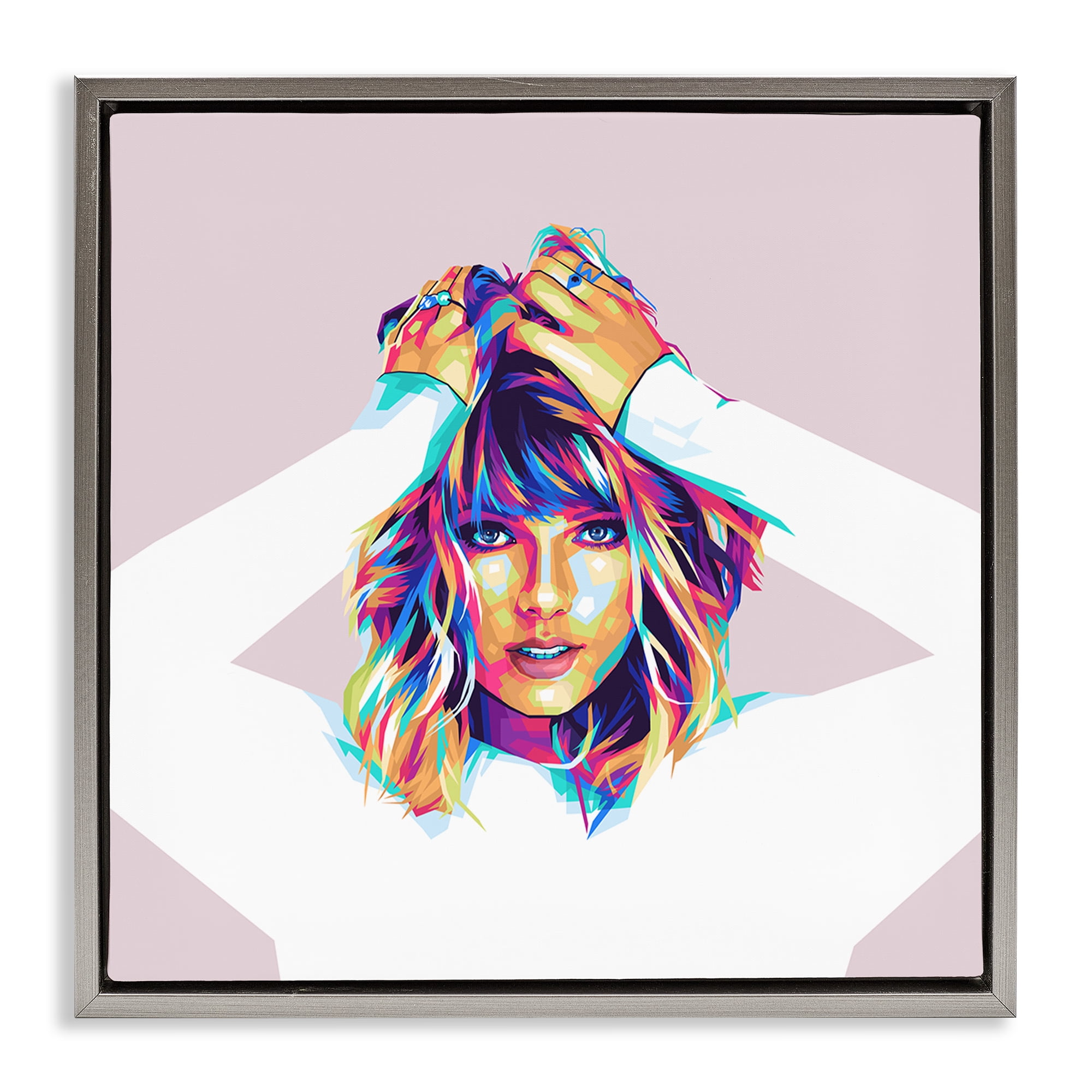 Stupell Industries Rainbow Haired Taylor People Painting Gray Floater Framed Canvas Art Print Wall Art, 18 x 18