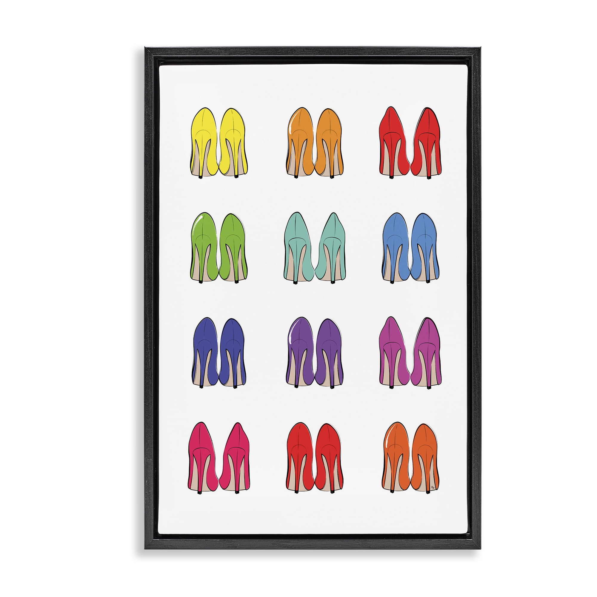 Stupell Industries Rainbow High Heels Beauty & Fashion Painting Black Floater Framed Art Print Wall Art, 21 x 31