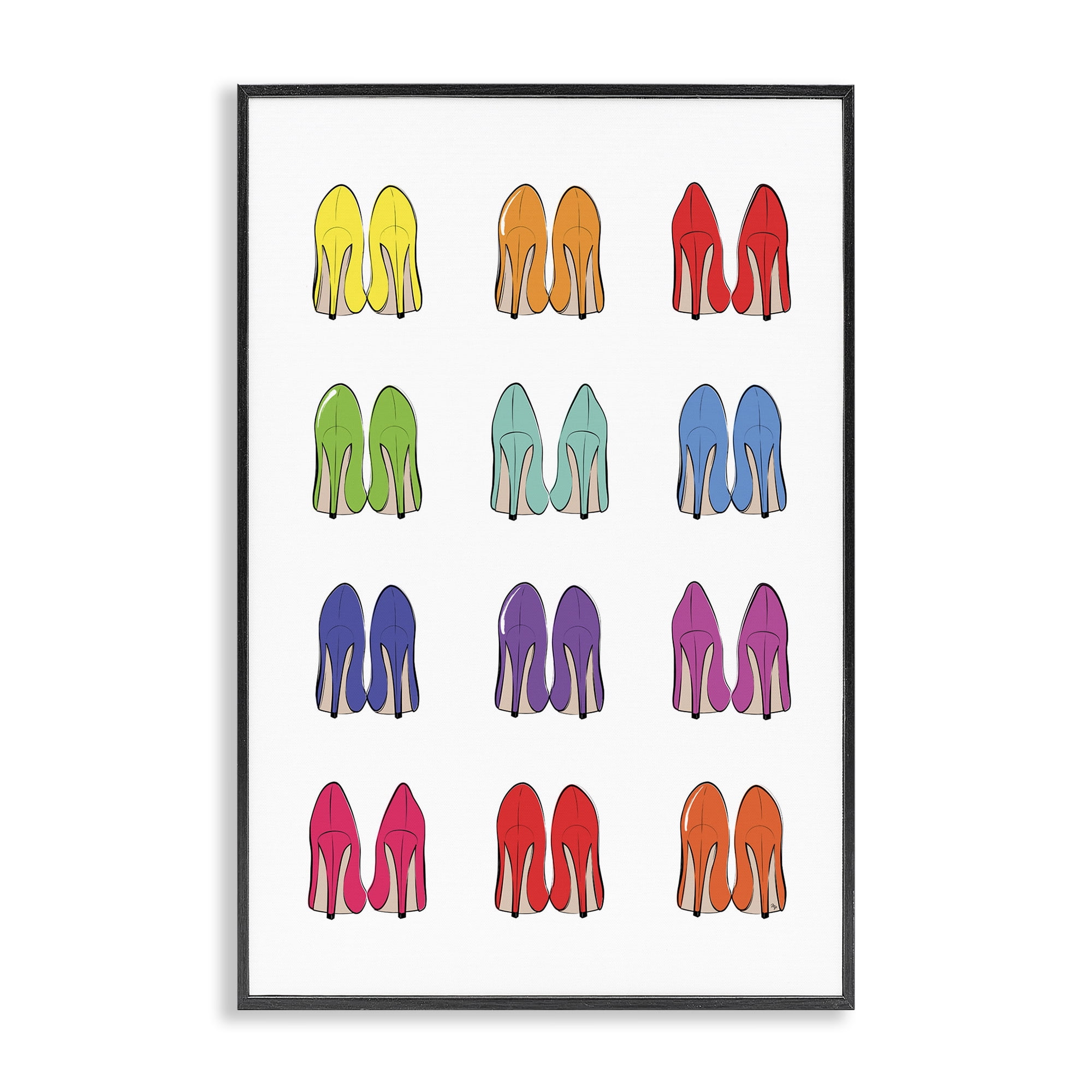 Stupell Industries Rainbow High Heels Beauty & Fashion Painting Black Framed Art Print Wall Art, 16 x 24