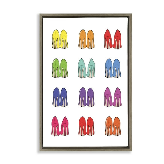 Stupell Industries Rainbow High Heels Beauty & Fashion Painting Brown Floater Framed Art Print Wall Art, 21 x 31