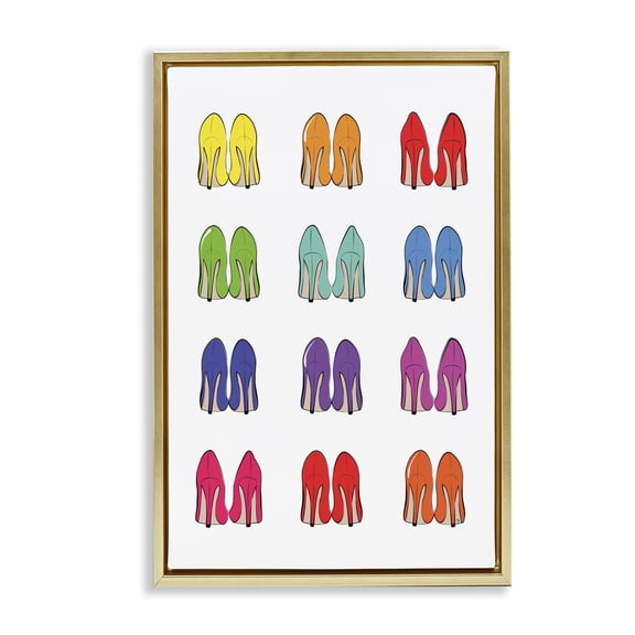 Stupell Industries Rainbow High Heels Beauty & Fashion Painting Gold Floater Framed Art Print Wall Art, 17 x 25