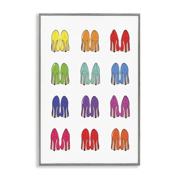 Stupell Industries Rainbow High Heels Beauty & Fashion Painting Gray Framed Art Print Wall Art, 12 x 18