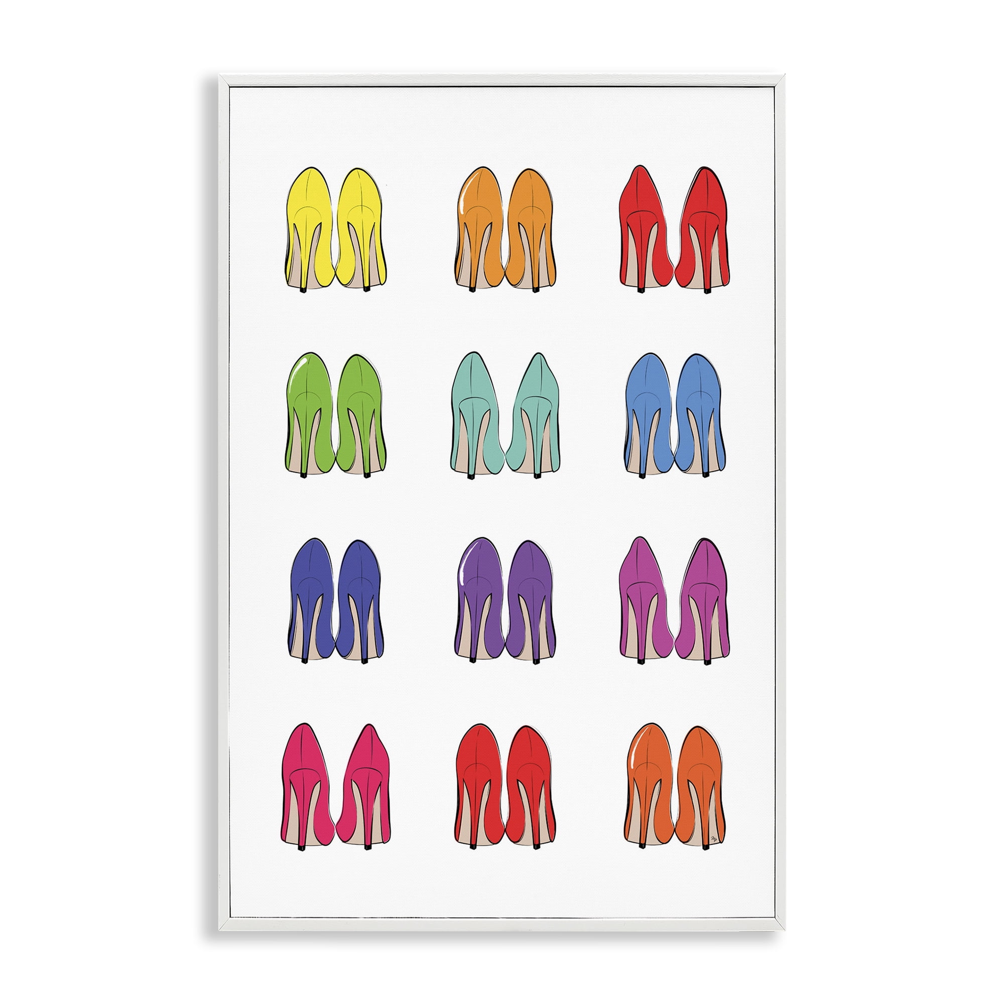 Stupell Industries Rainbow High Heels Beauty & Fashion Painting White Framed Art Print Wall Art, 20 x 30