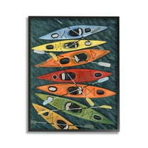 Stupell Industries Rainbow Hue Kayaks Transportation Painting Black Framed Art Print Wall Art, 11 x 14