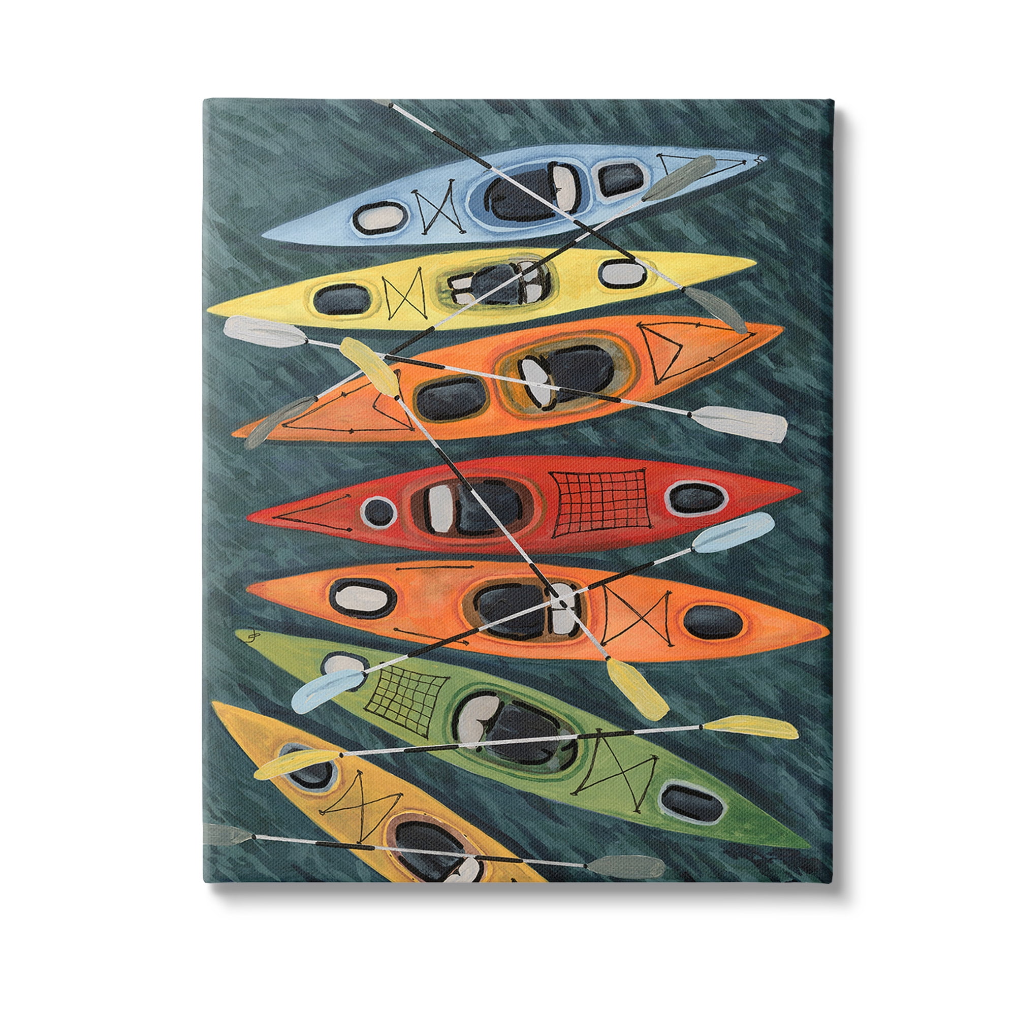 Stupell Industries Rainbow Hue Kayaks Transportation Painting Gallery Wrapped Canvas Art Print Wall Art, 24 x 30
