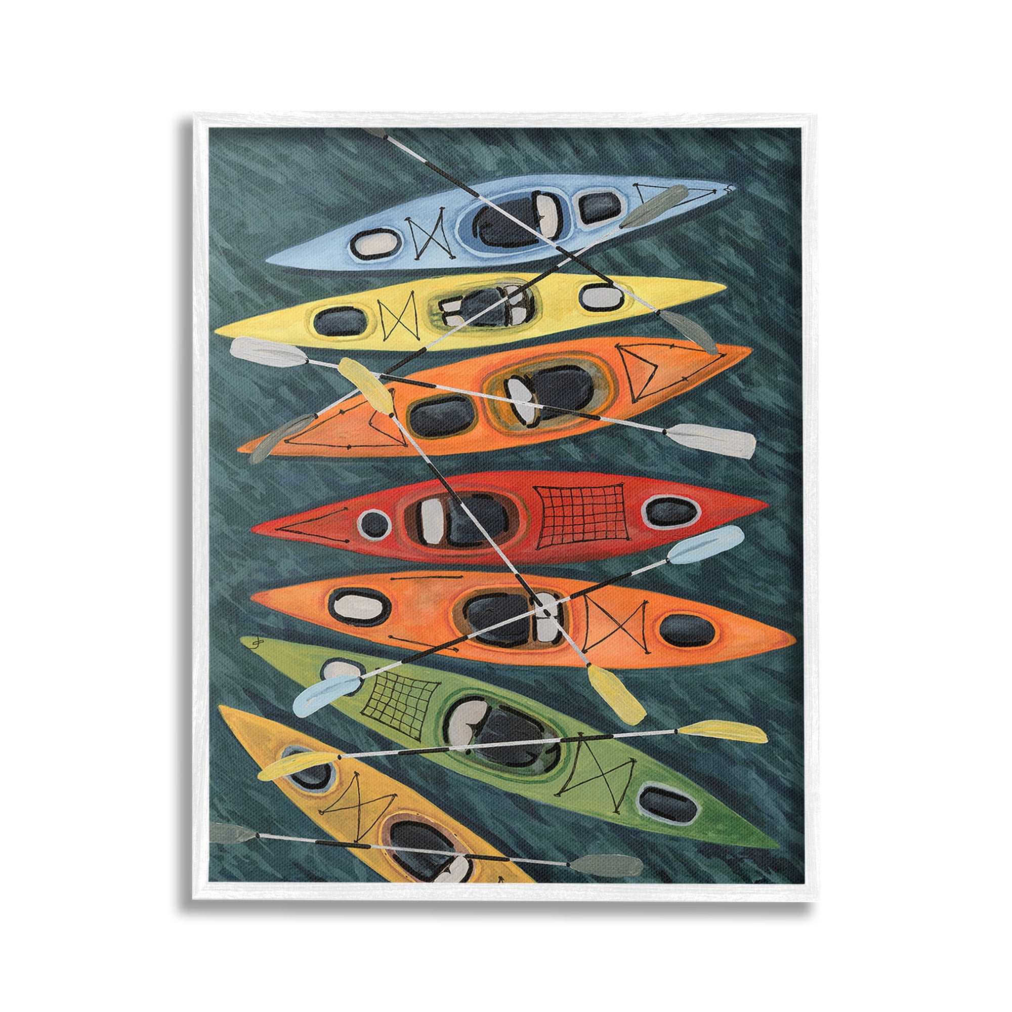 Stupell Industries Rainbow Hue Kayaks Transportation Painting White Framed Art Print Wall Art, 16 x 20