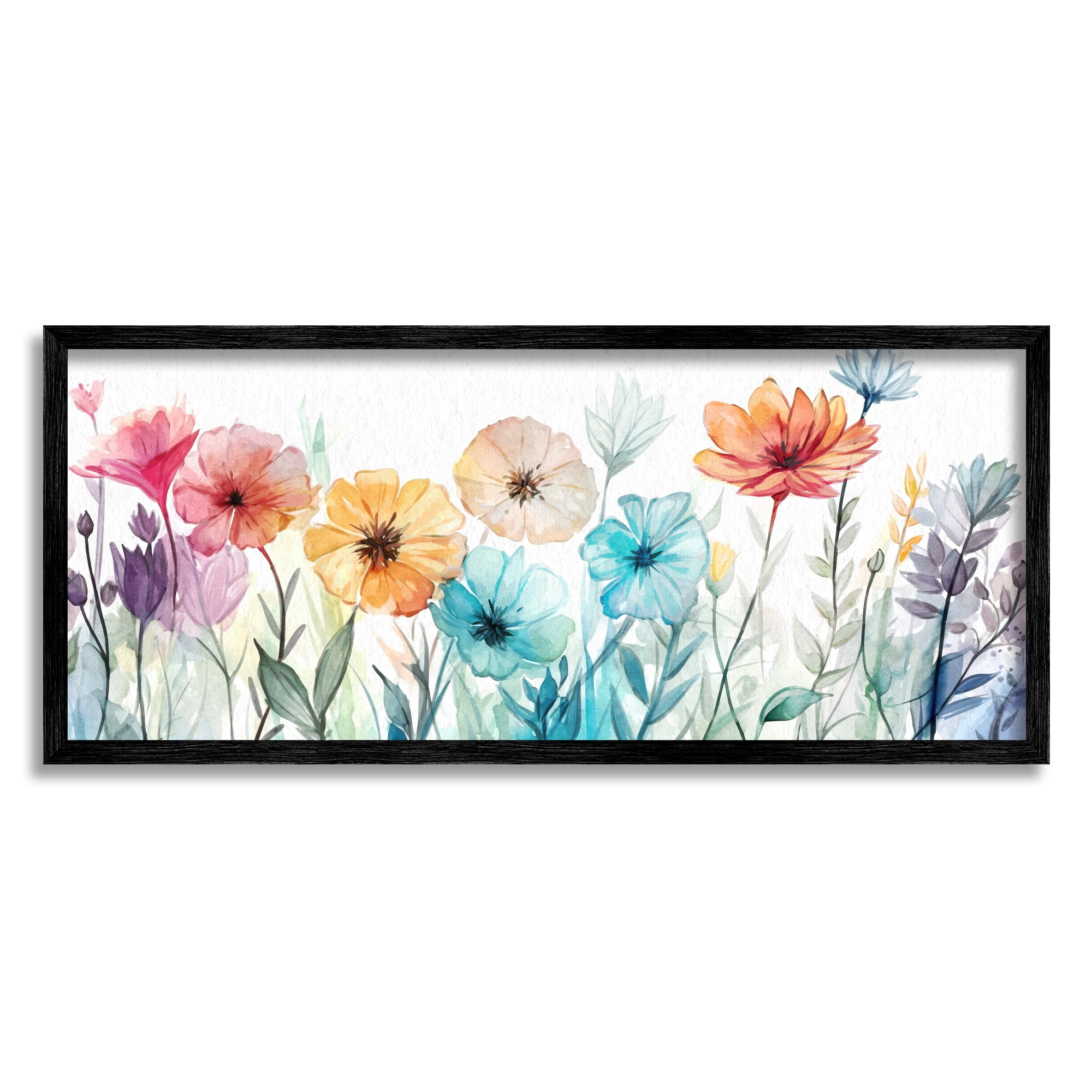 Stupell Industries Rainbow Hued Blossoms Botanical & Floral Painting Black Framed Art Print Wall Art, 30 x 13
