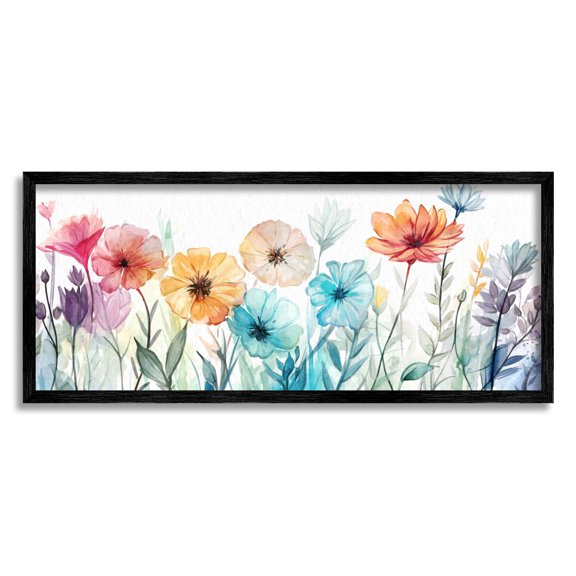 Stupell Industries Rainbow Hued Blossoms Botanical & Floral Painting Black Framed Art Print Wall Art, 30 x 13