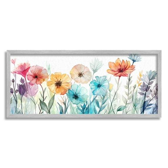 Stupell Industries Rainbow Hued Blossoms Botanical & Floral Painting Gray Framed Art Print Wall Art, 30 x 13