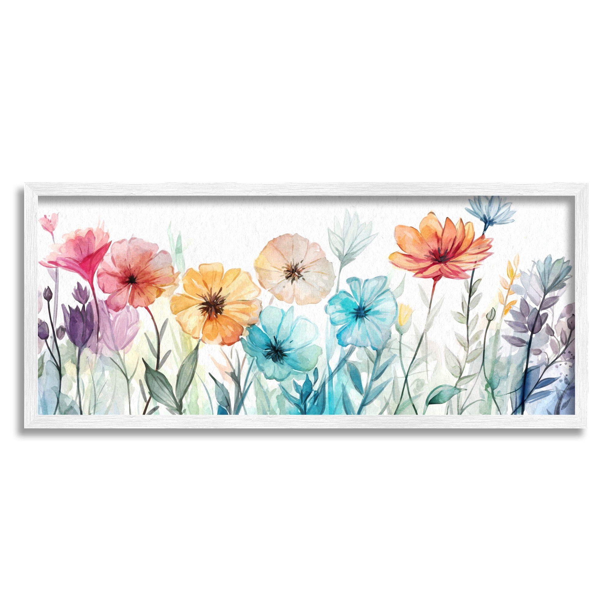 Stupell Industries Rainbow Hued Blossoms Botanical & Floral Painting White Framed Art Print Wall Art, 24 x 10