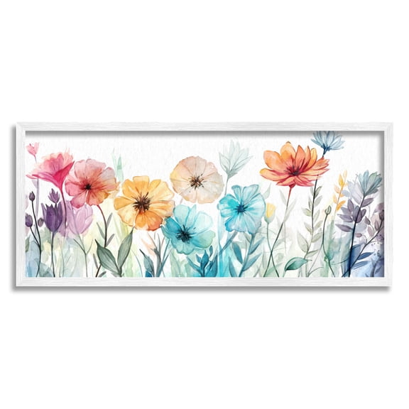 Stupell Industries Rainbow Hued Blossoms Botanical & Floral Painting White Framed Art Print Wall Art, 30 x 13
