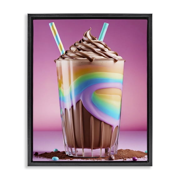 Stupell Industries Rainbow Hued Milkshake Food & Beverage Painting Black Floater Framed Canvas Art Print Wall Art, 17 x 21