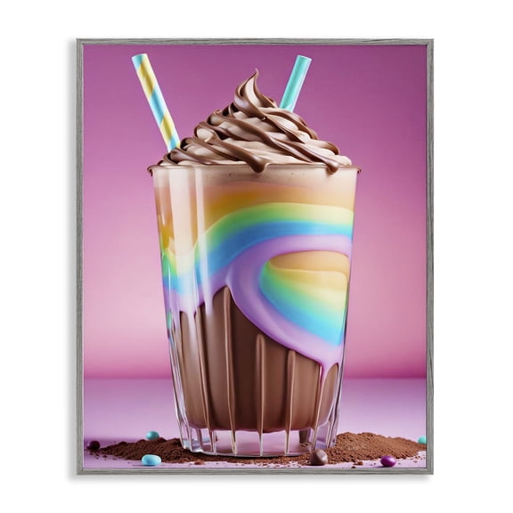 Stupell Industries Rainbow Hued Milkshake Food & Beverage Painting Gray Framed Art Print Wall Art, 11 x 14