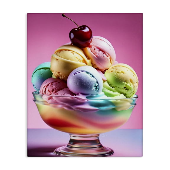 Stupell Industries Rainbow Hued Sundae Dessert Food & Beverage Painting Wrapped Canvas Canvas Art Print Wall Art, 16 x 20