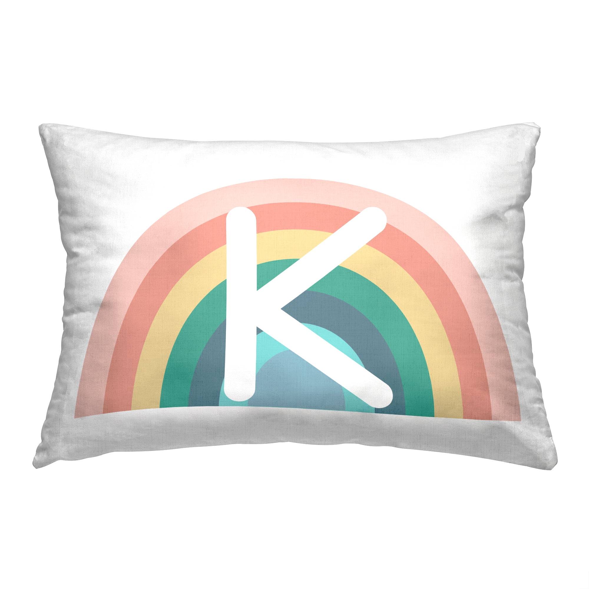 Stupell Industries Rainbow Initial K Decorative Printed Throw Pillow, 14 x 20
