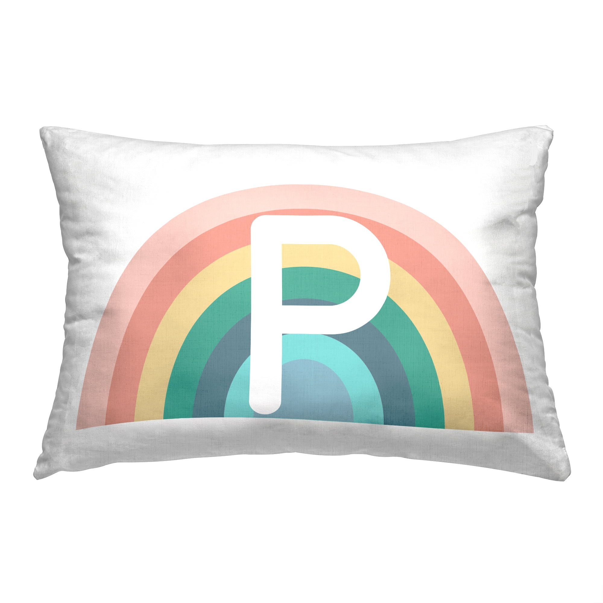 Stupell Industries Rainbow Initial P Decorative Printed Throw Pillow, 14 x 20