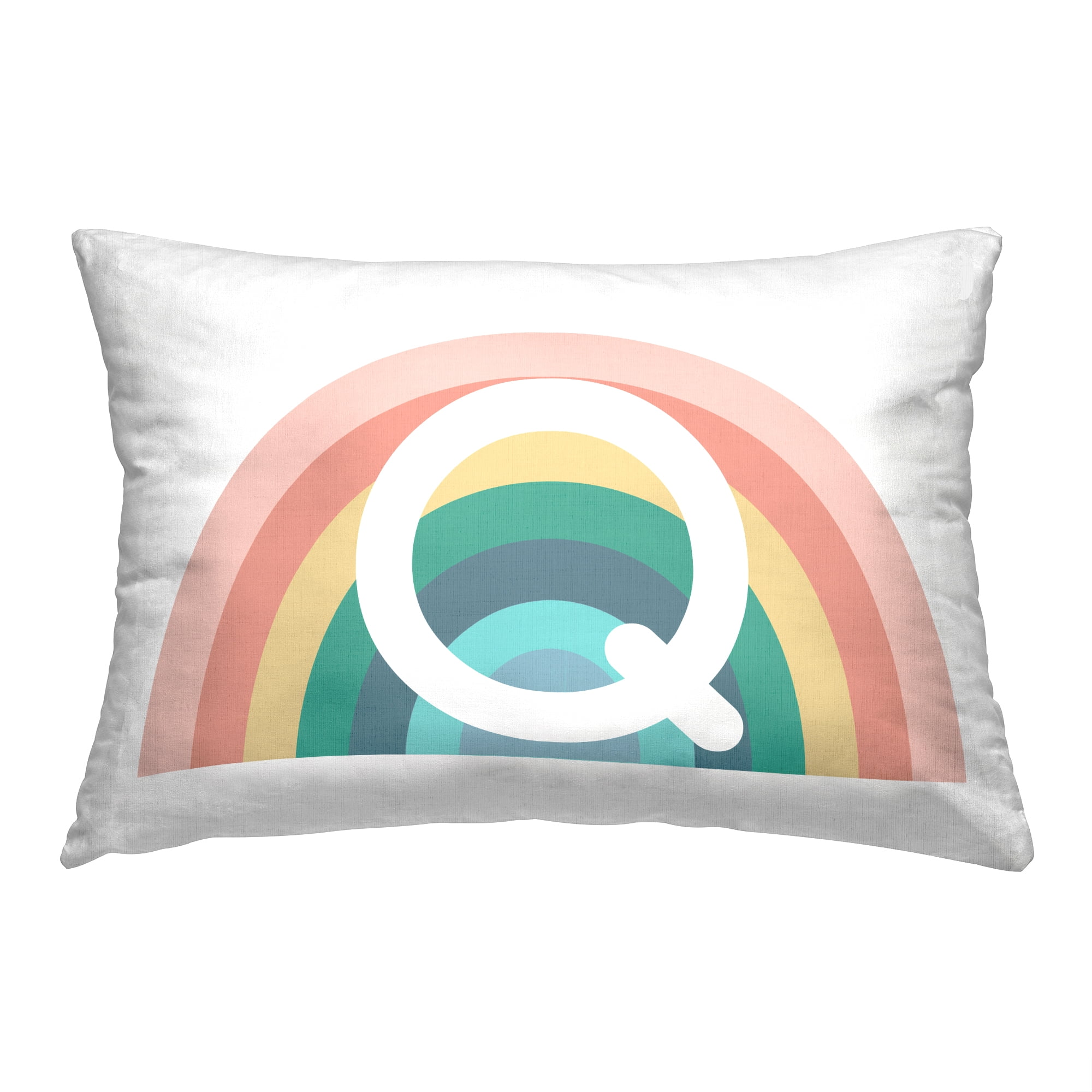 Stupell Industries Rainbow Initial Q Decorative Printed Throw Pillow, 14 x 20