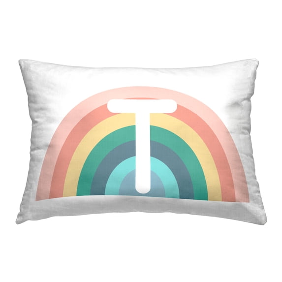 Stupell Industries Rainbow Initial T Decorative Printed Throw Pillow, 14 x 20