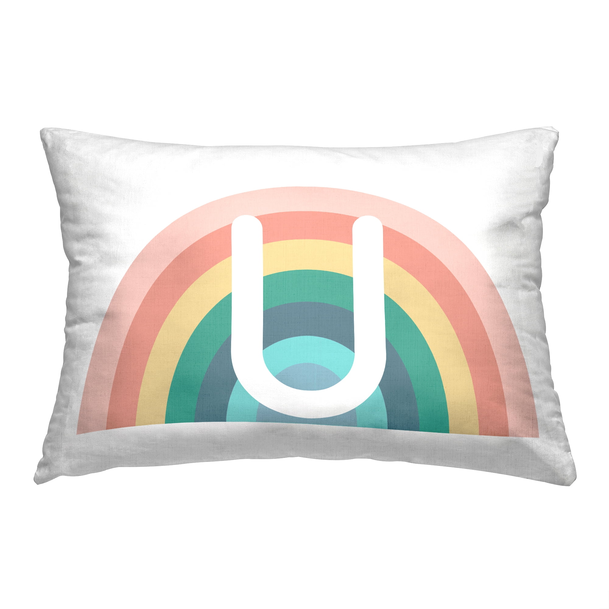 Stupell Industries Rainbow Initial U Decorative Printed Throw Pillow, 14 x 20