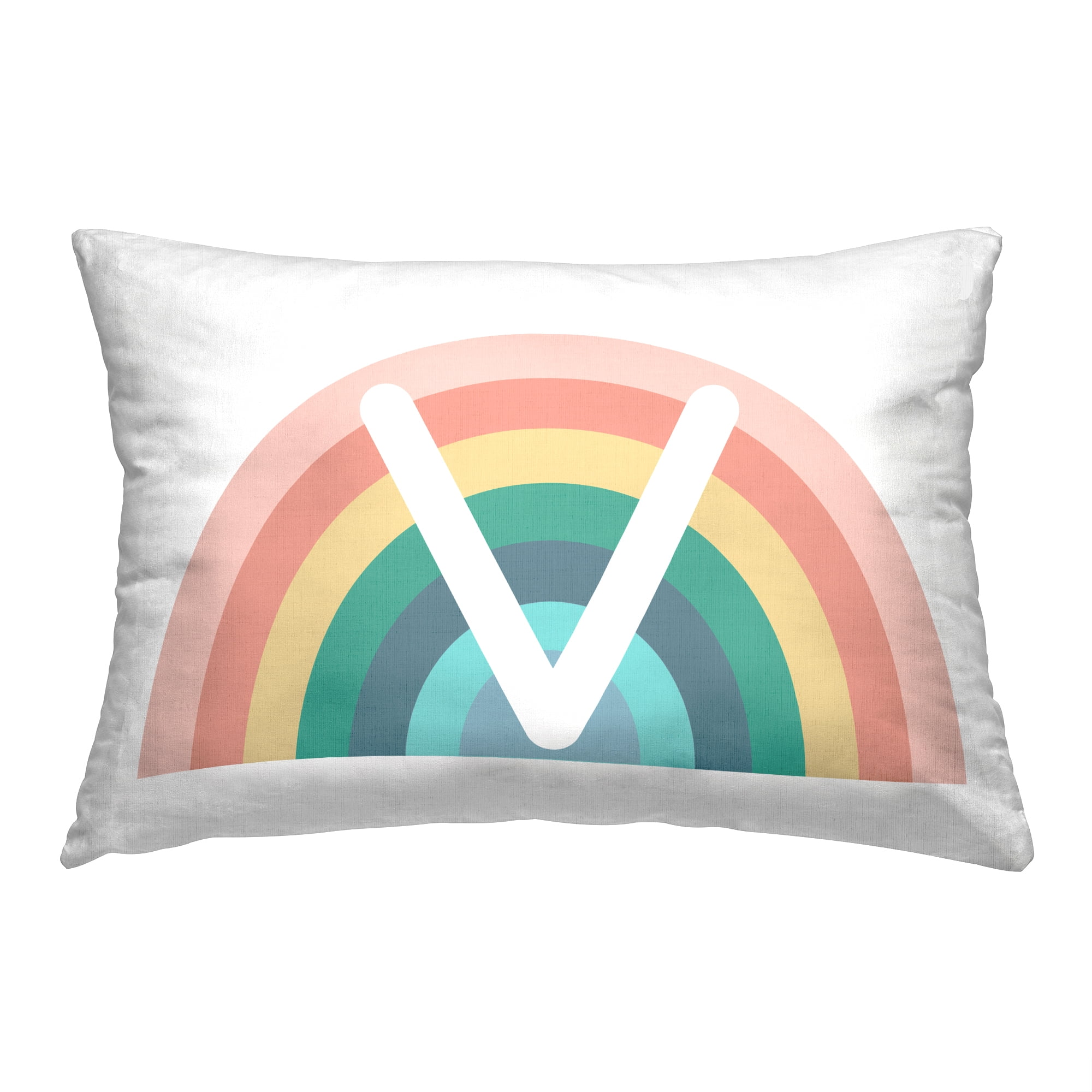 Stupell Industries Rainbow Initial V Decorative Printed Throw Pillow, 14 x 20
