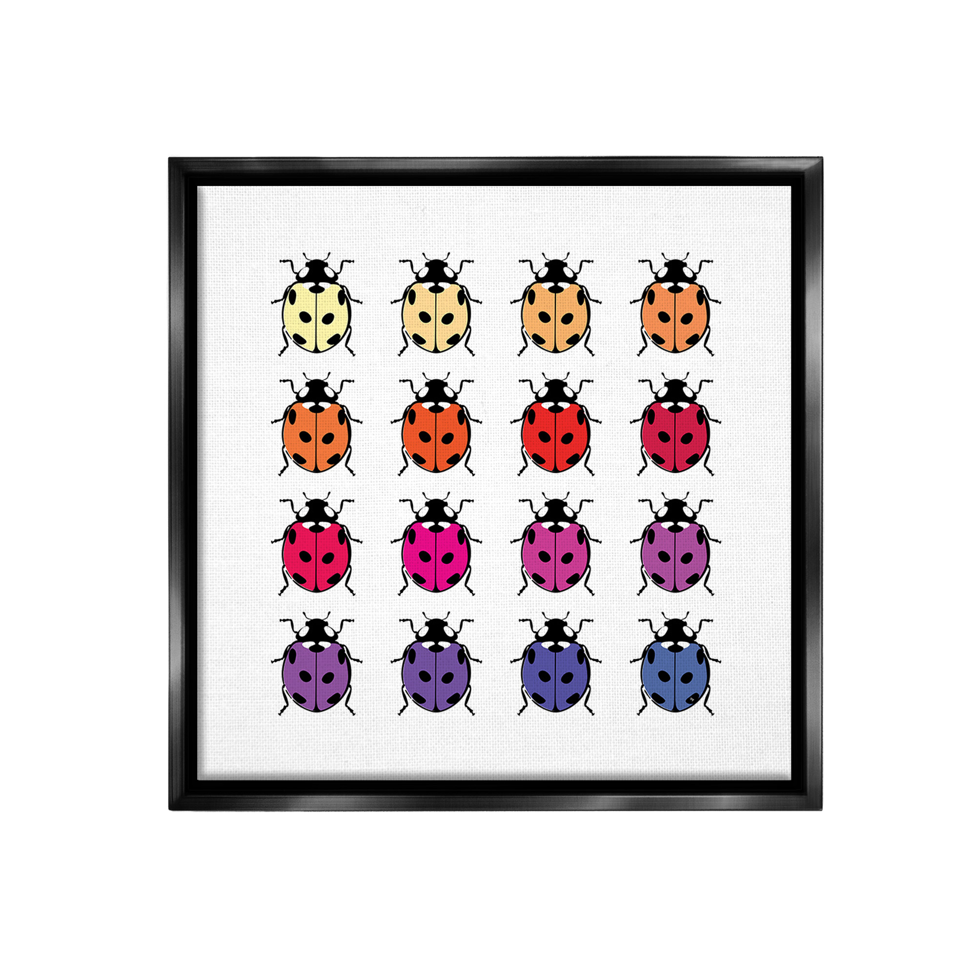 Stupell Industries Rainbow Ladybugs Pattern Animals & Insects Painting Black Floater Framed Canvas Art Print Wall Art, 25 x 25