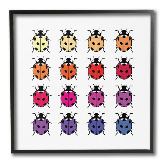 Stupell Industries Rainbow Ladybugs Pattern Animals & Insects Painting Black Framed Art Print Wall Art, 12 x 12