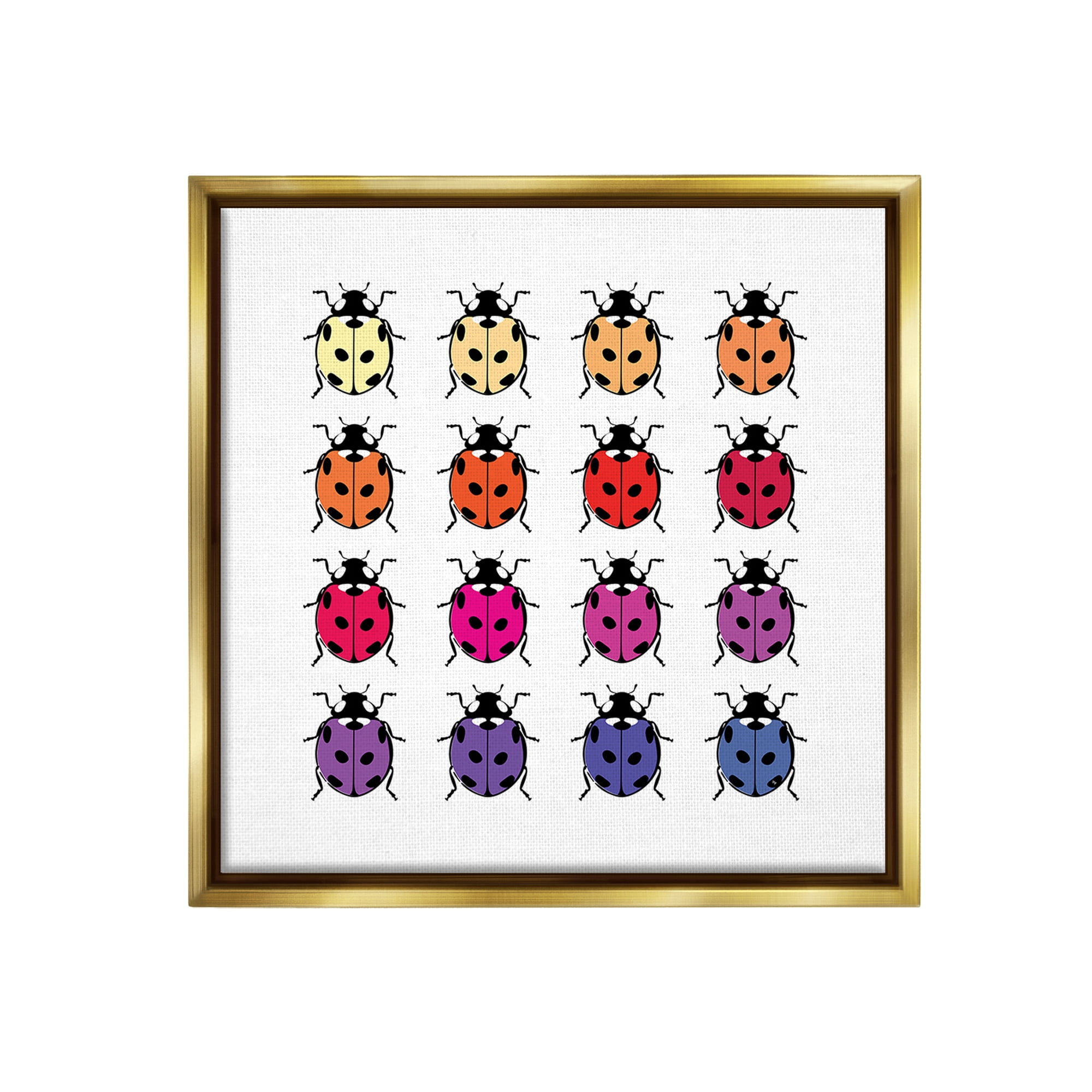 Stupell Industries Rainbow Ladybugs Pattern Animals & Insects Painting Gold Floater Framed Canvas Art Print Wall Art, 18 x 18