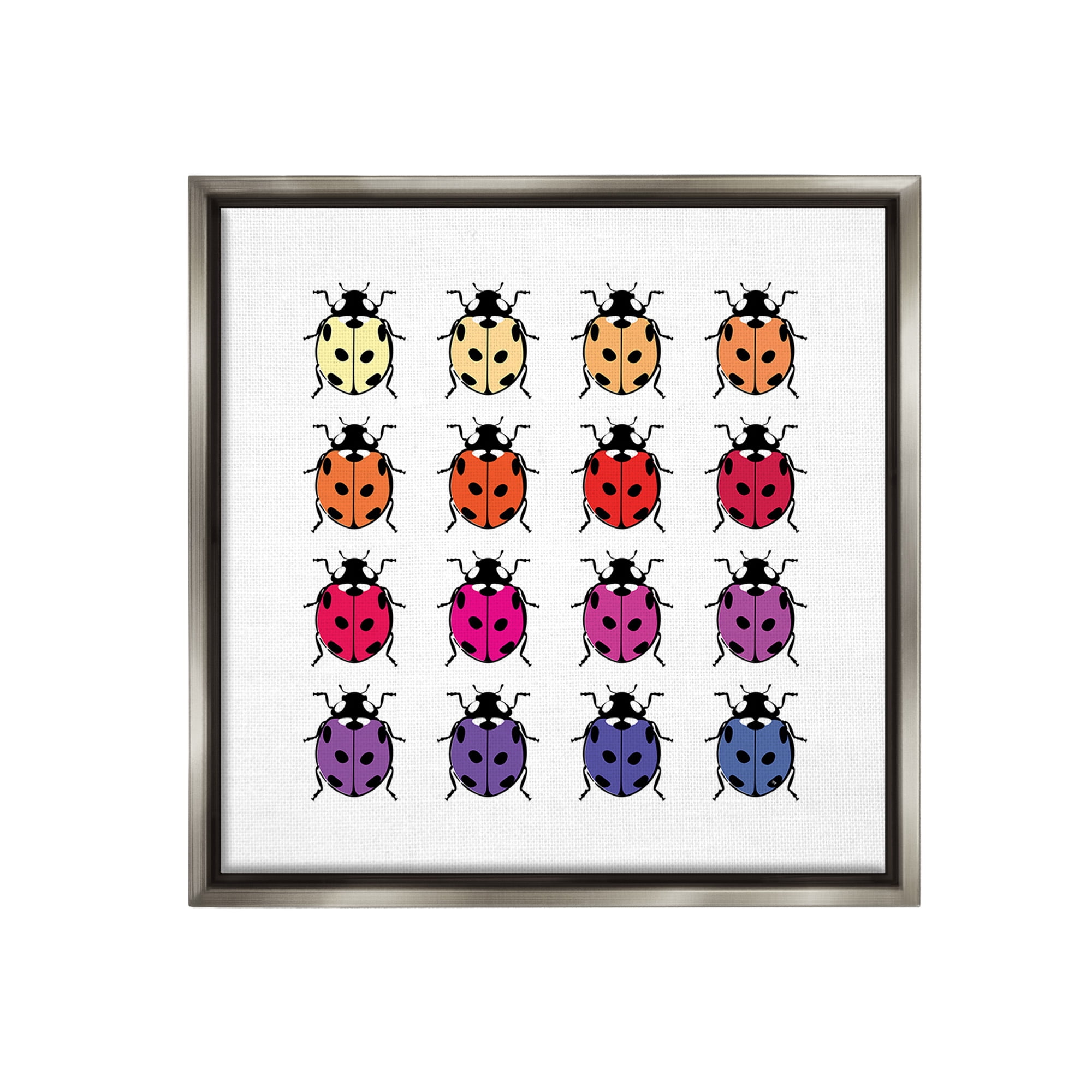 Stupell Industries Rainbow Ladybugs Pattern Animals & Insects Painting Gray Floater Framed Canvas Art Print Wall Art, 25 x 25