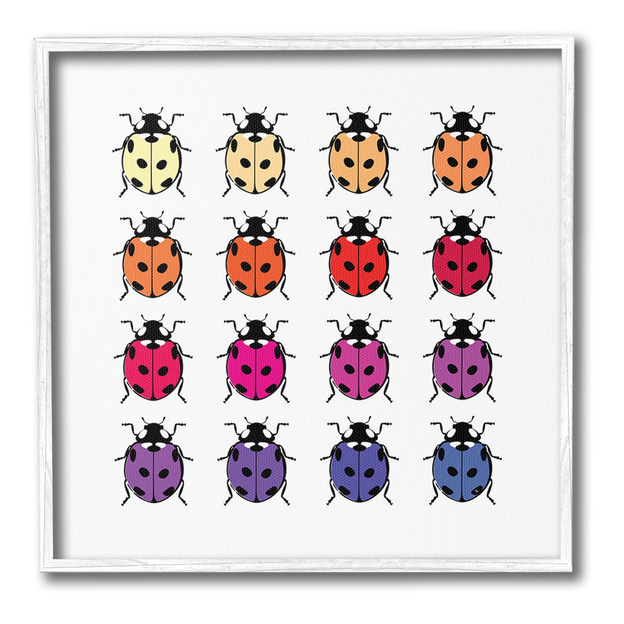 Stupell Industries Rainbow Ladybugs Pattern Animals & Insects Painting White Framed Art Print Wall Art, 12 x 12