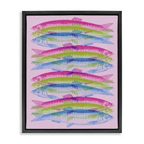 Stupell Industries Rainbow Layered Fish Animals & Insects Painting Black Floater Framed Canvas Art Print Wall Art, 17 x 21