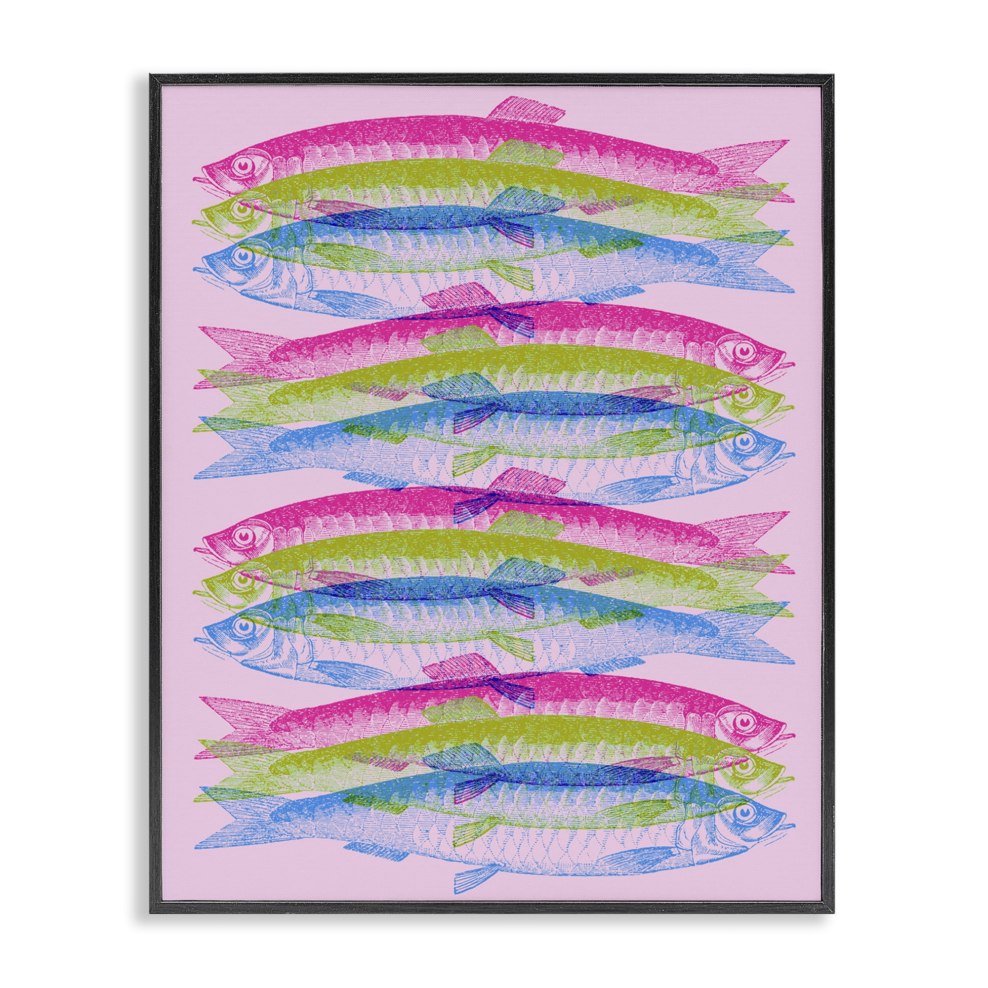 Stupell Industries Rainbow Layered Fish Animals & Insects Painting Black Framed Art Print Wall Art, 11 x 14