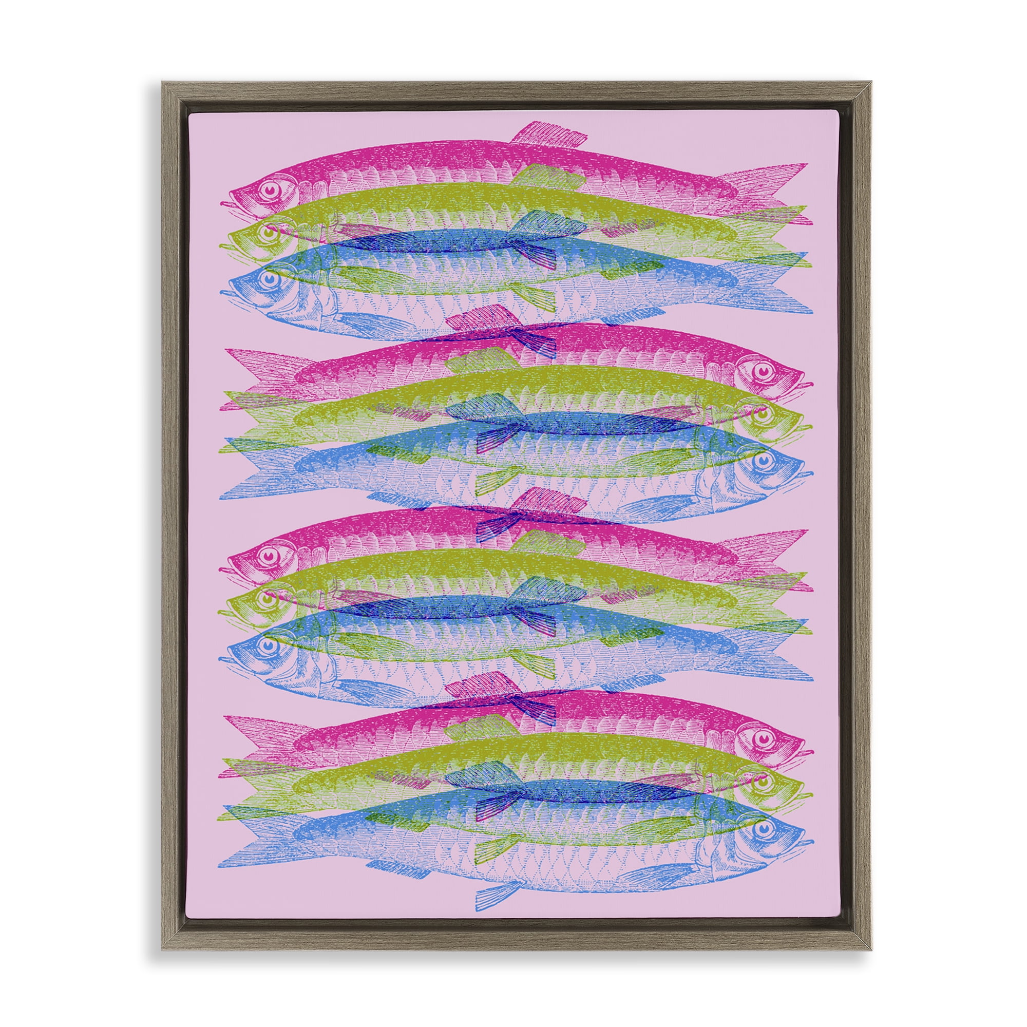 Stupell Industries Rainbow Layered Fish Animals & Insects Painting Brown Floater Framed Canvas Art Print Wall Art, 25 x 31