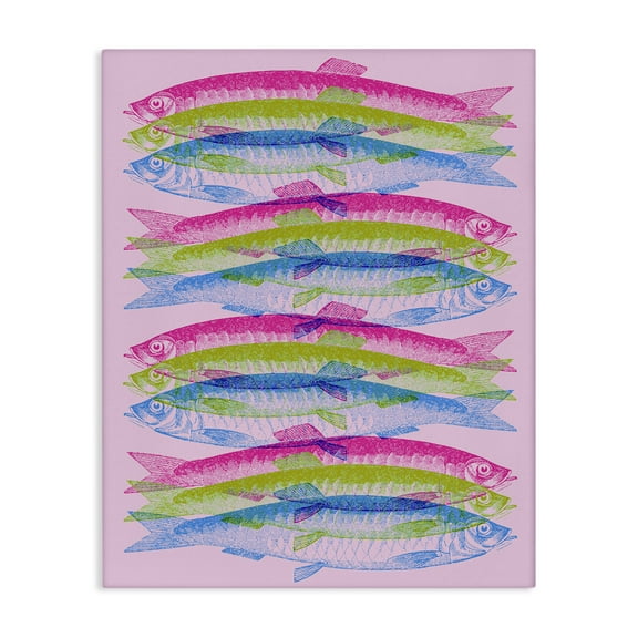 Stupell Industries Rainbow Layered Fish Animals & Insects Painting Gallery Wrapped Canvas Art Print Wall Art, 16 x 20