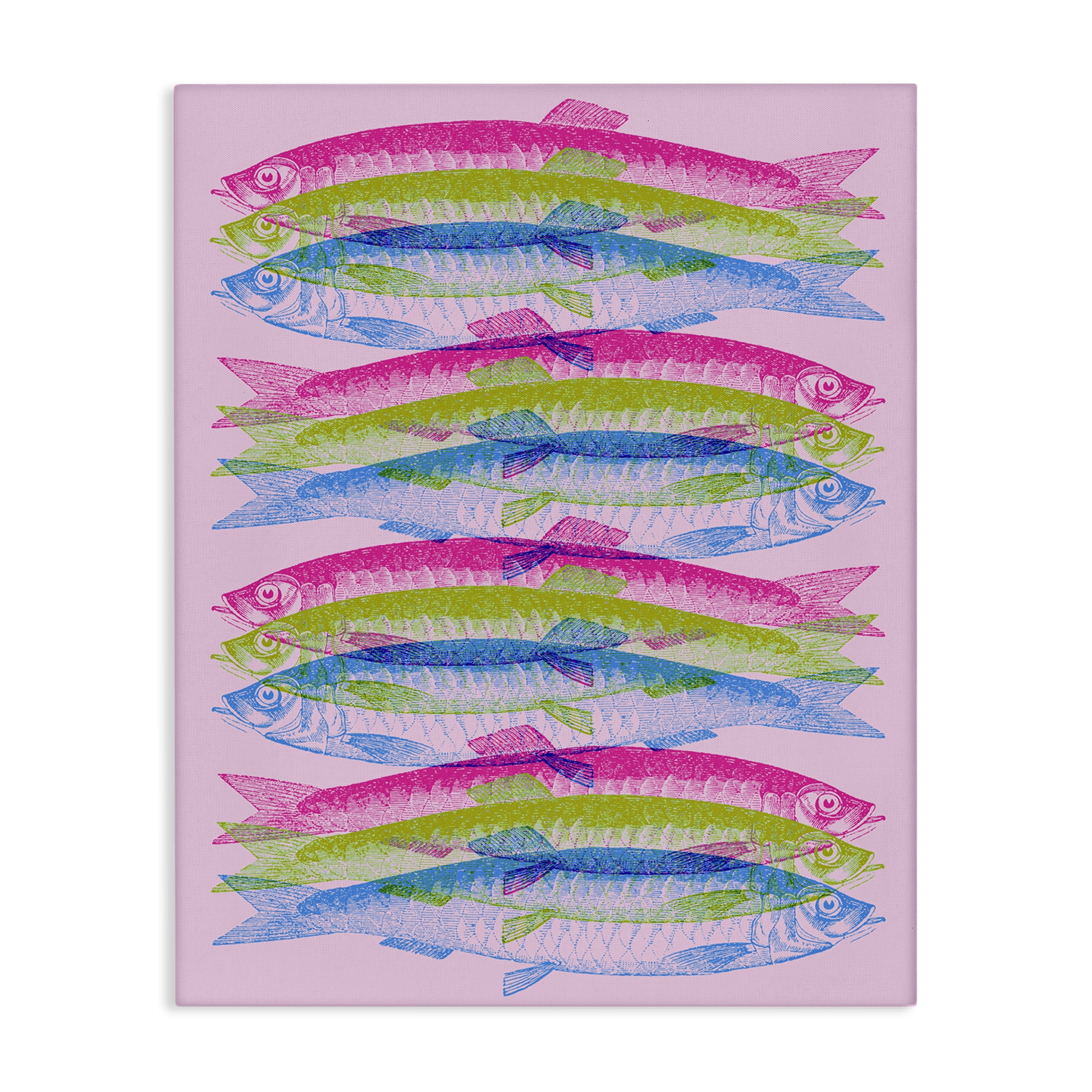 Stupell Industries Rainbow Layered Fish Animals & Insects Painting Gallery Wrapped Canvas Art Print Wall Art, 30 x 40