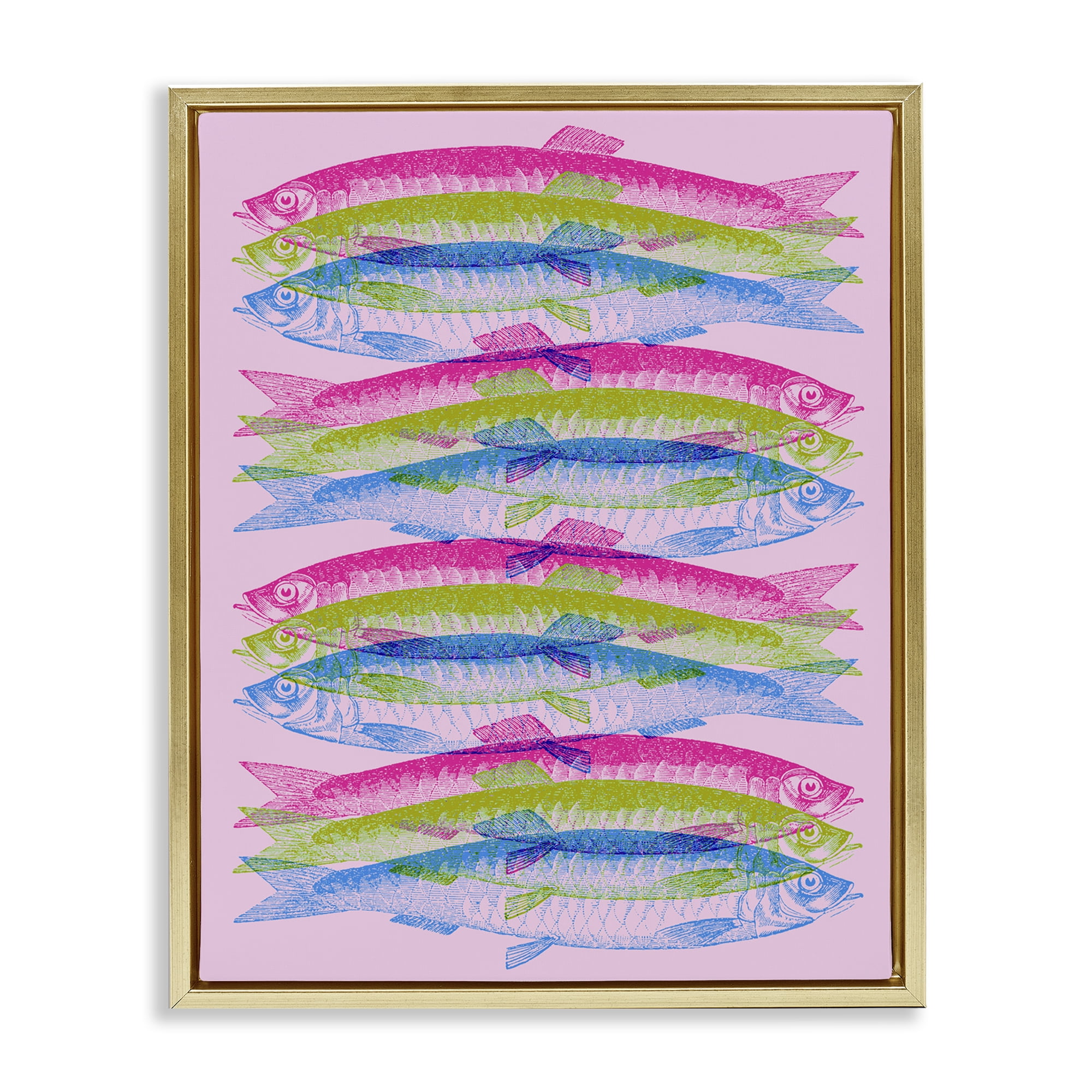 Stupell Industries Rainbow Layered Fish Animals & Insects Painting Gold Floater Framed Canvas Art Print Wall Art, 25 x 31
