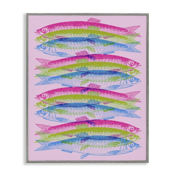Stupell Industries Rainbow Layered Fish Animals & Insects Painting Gray Framed Art Print Wall Art, 16 x 20